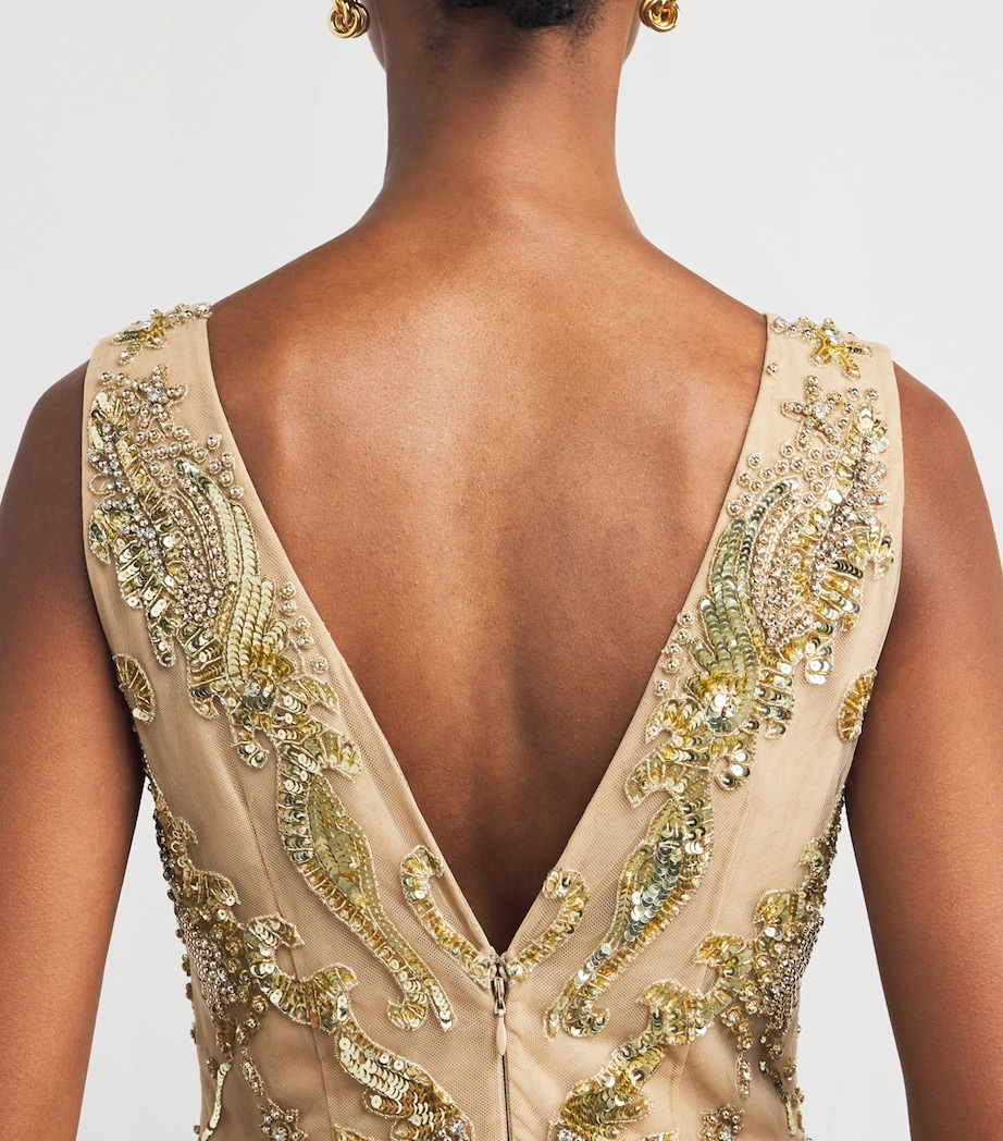 V-Neck Sea Meanders Gown MG0013 NOUGAT/GOLD Image 4