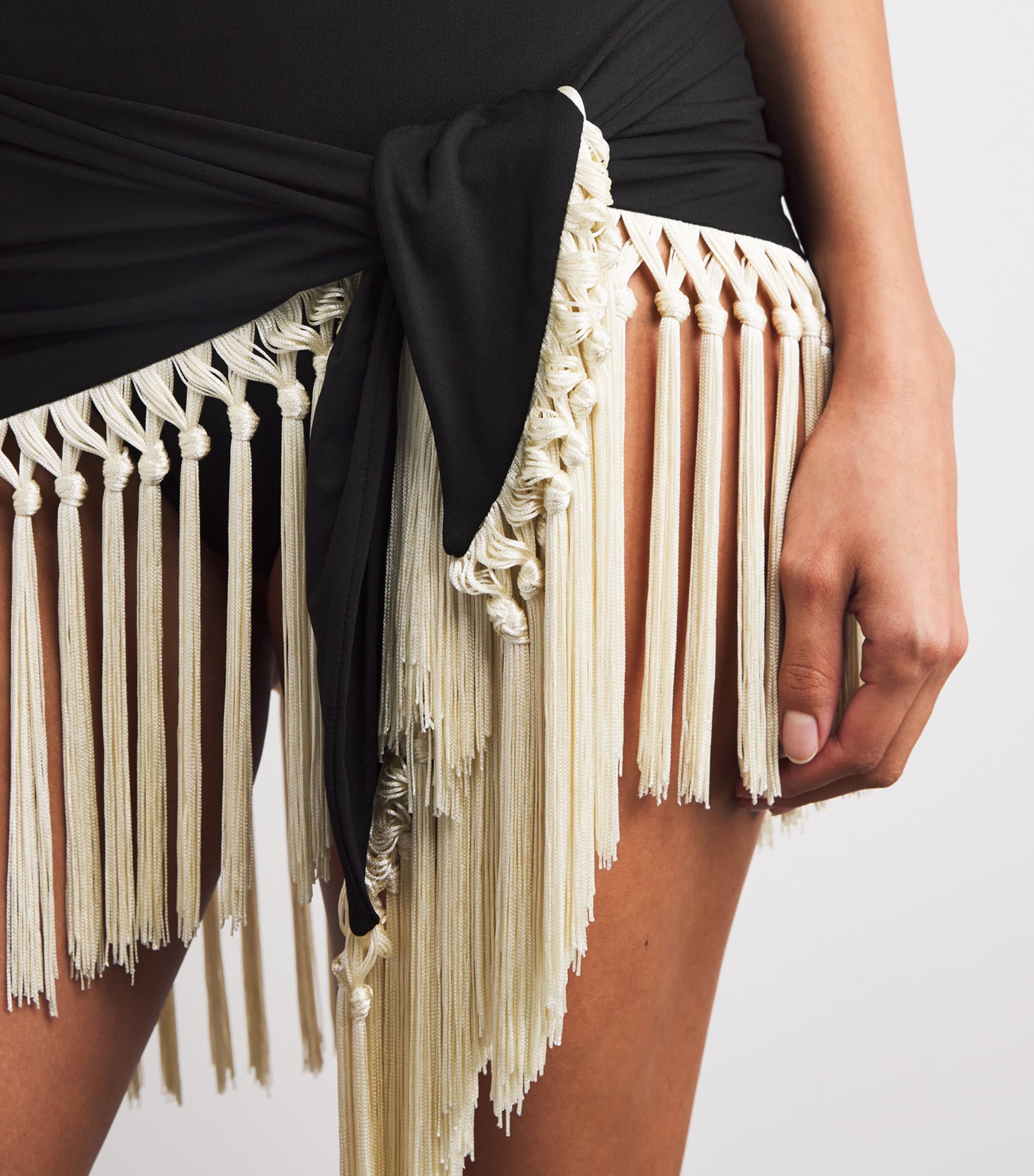 Fringed Lido Swimsuit and Sarong Set BLACK-IVORY Image 5