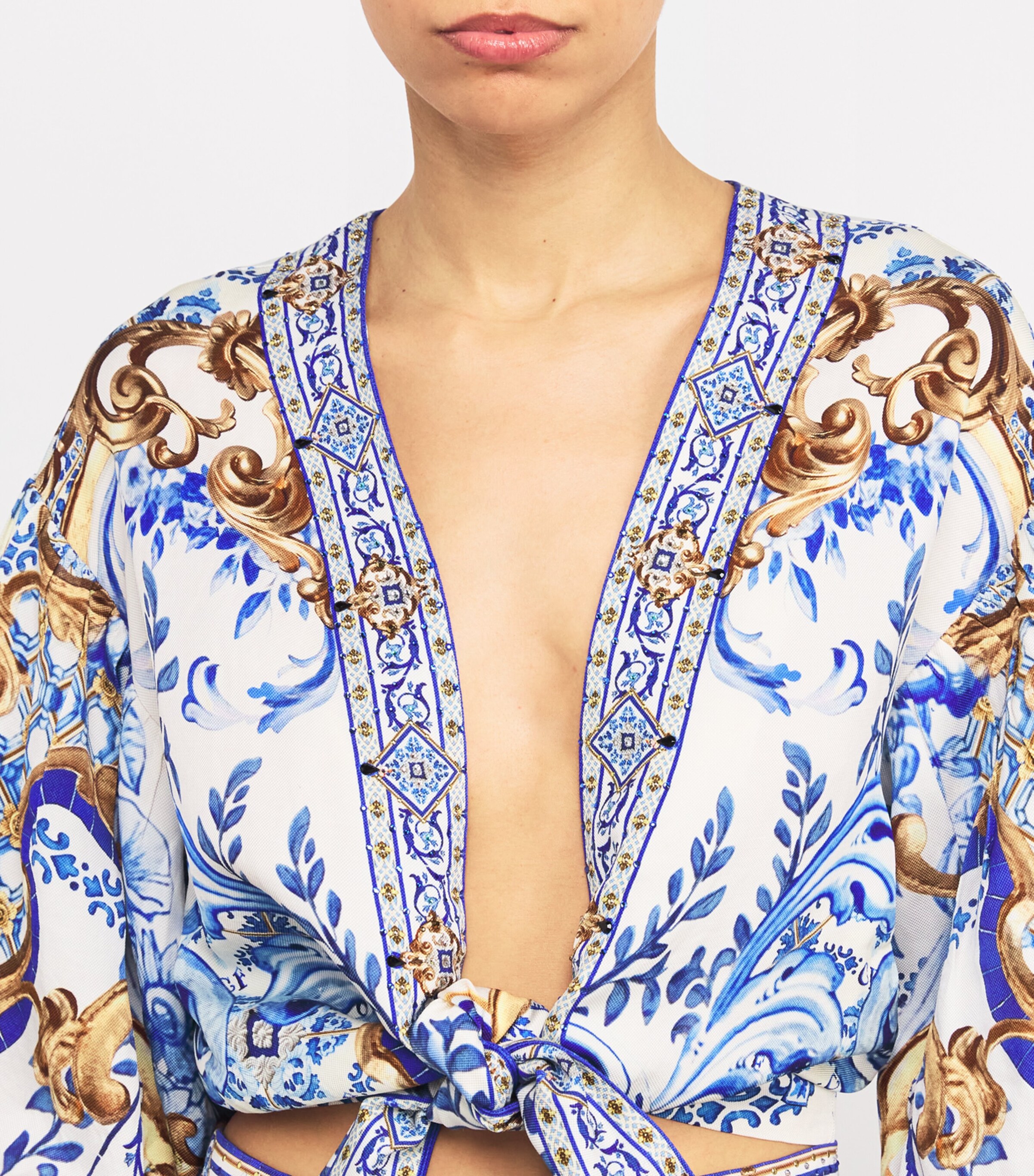 Camilla Womens Printed Puff-Sleeve Crop Top Azuladvt Image 6