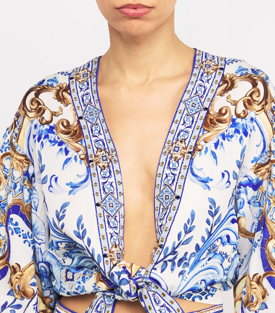 Camilla Womens Printed Puff-Sleeve Crop Top Azuladvt Image 6