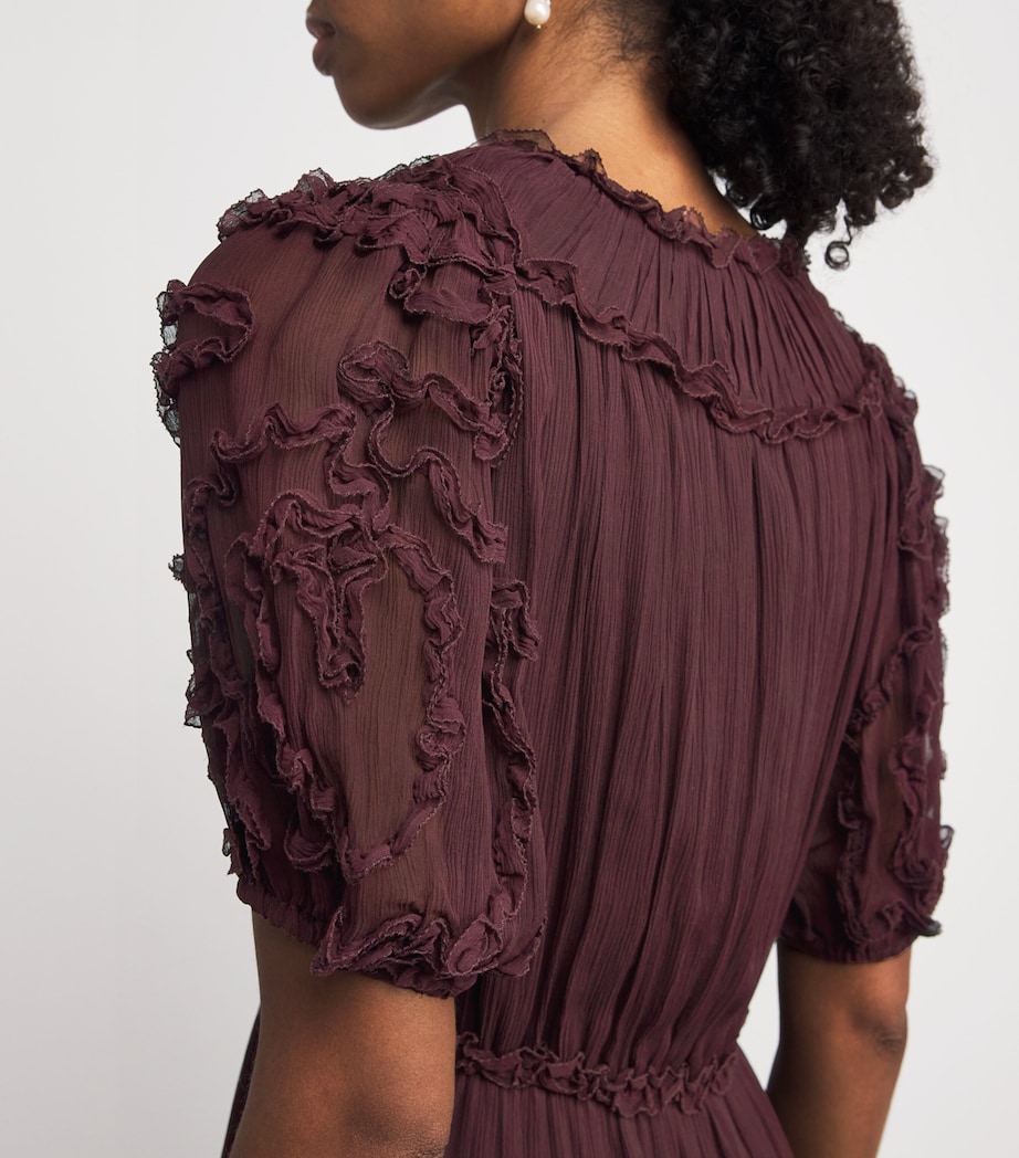 Silk Ruffled Nan Midi Dress MAHOGANY Image 6
