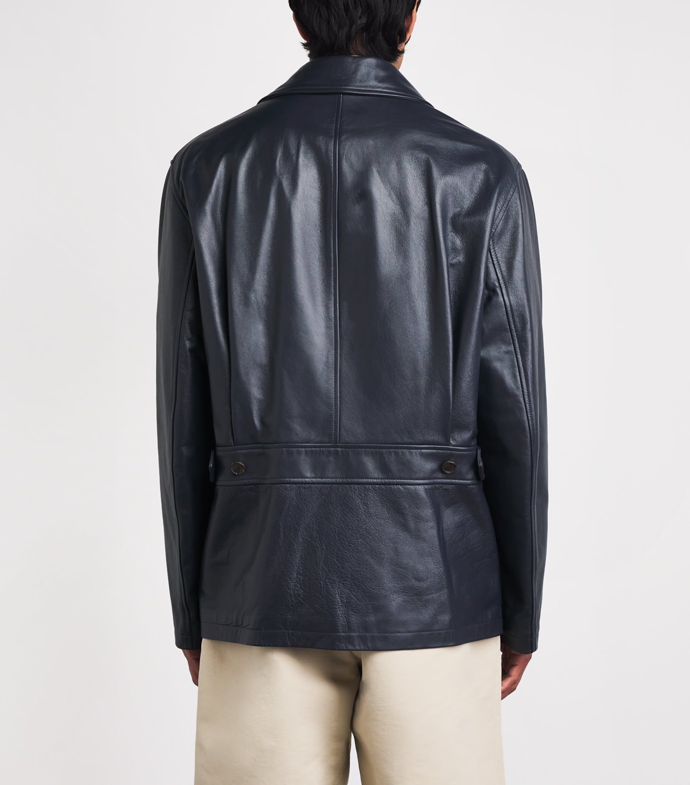 System Mens Leather Jacket Dark Navy Image 5