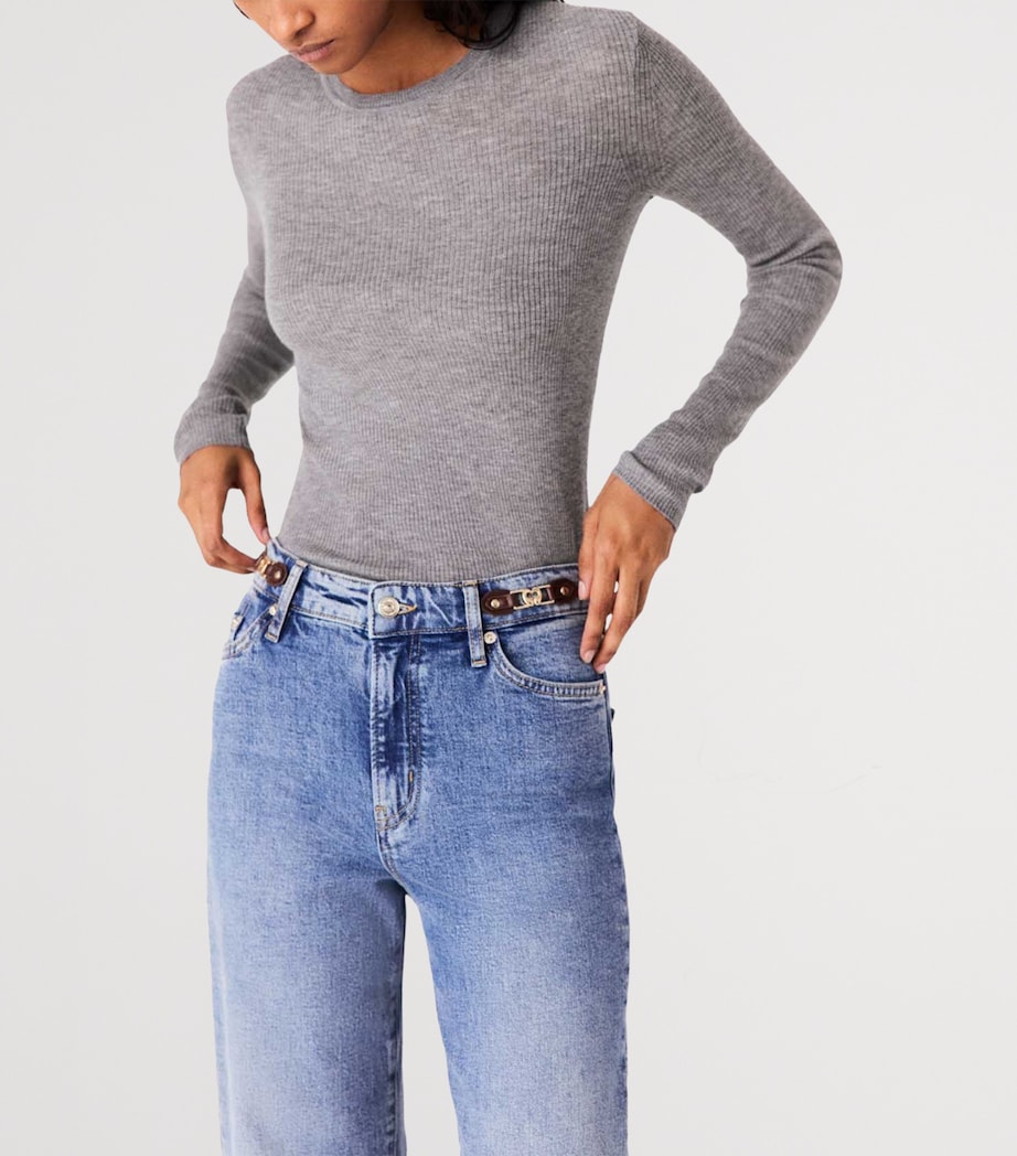 Maje Womens Wool-Silk Rib-Knit Sweater Grey Image 6