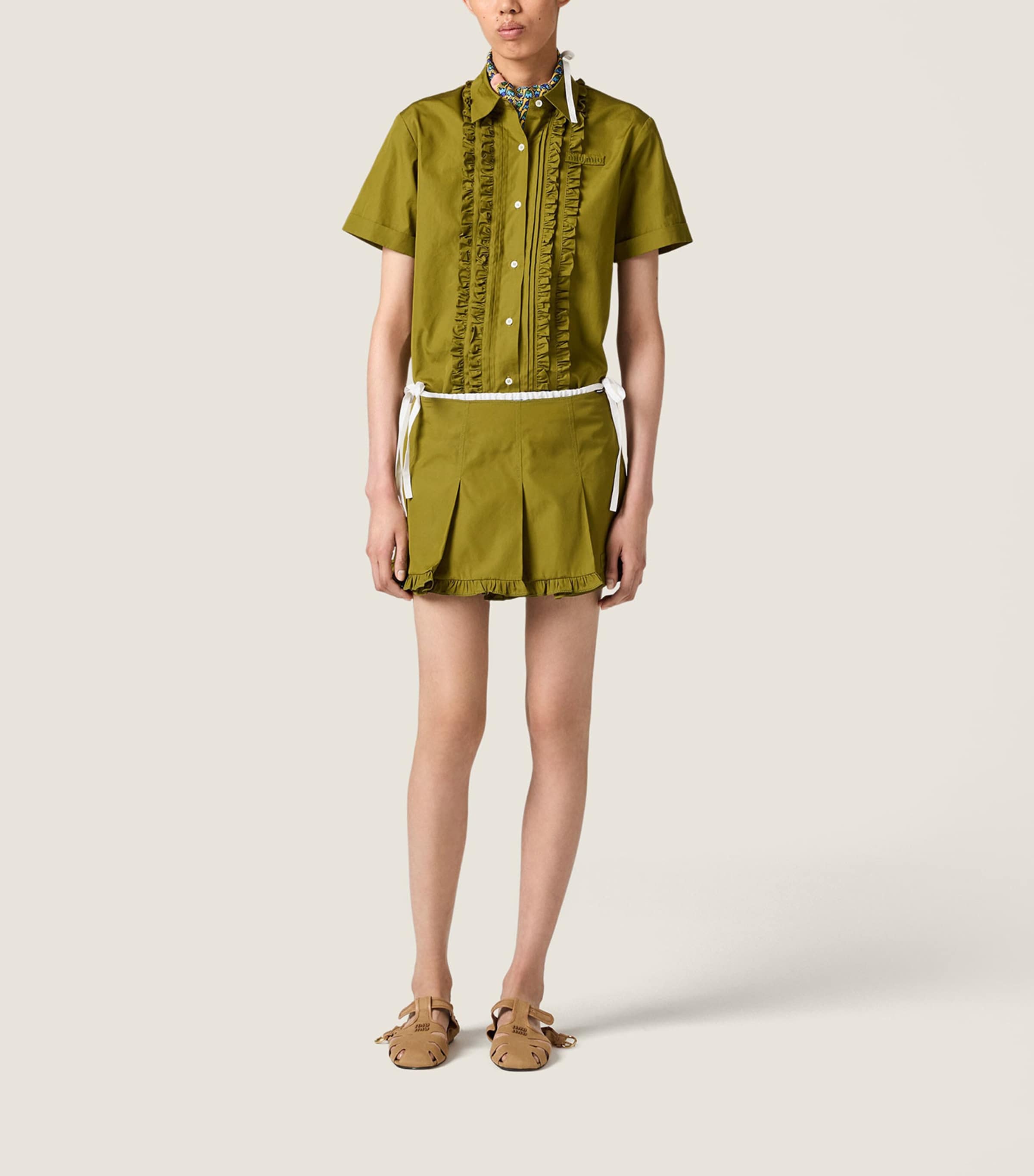 Miu Miu Womens Ruffled Short Sleeve Shirt Green Image 2