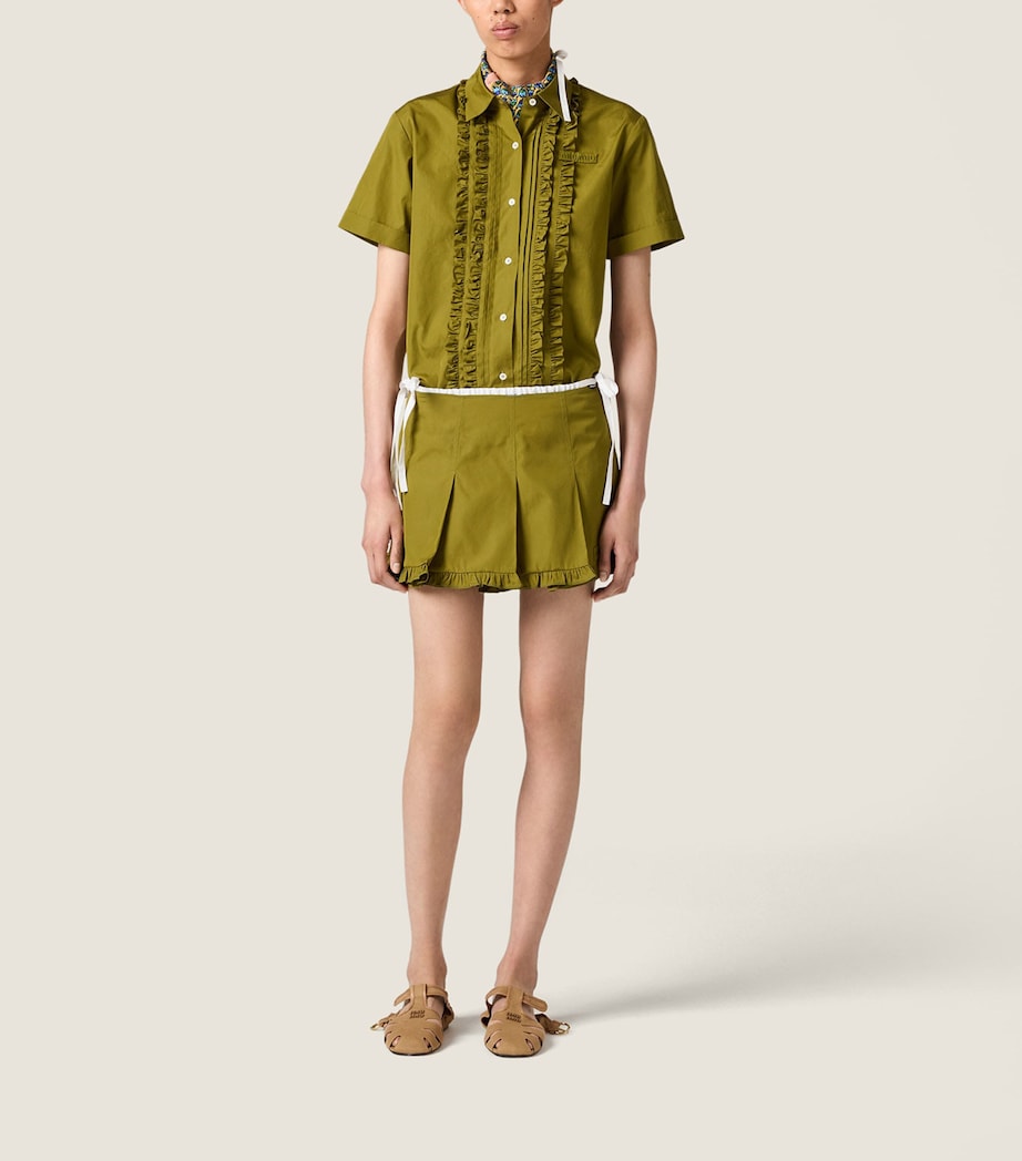 Miu Miu Womens Ruffled Short Sleeve Shirt Green Image 2