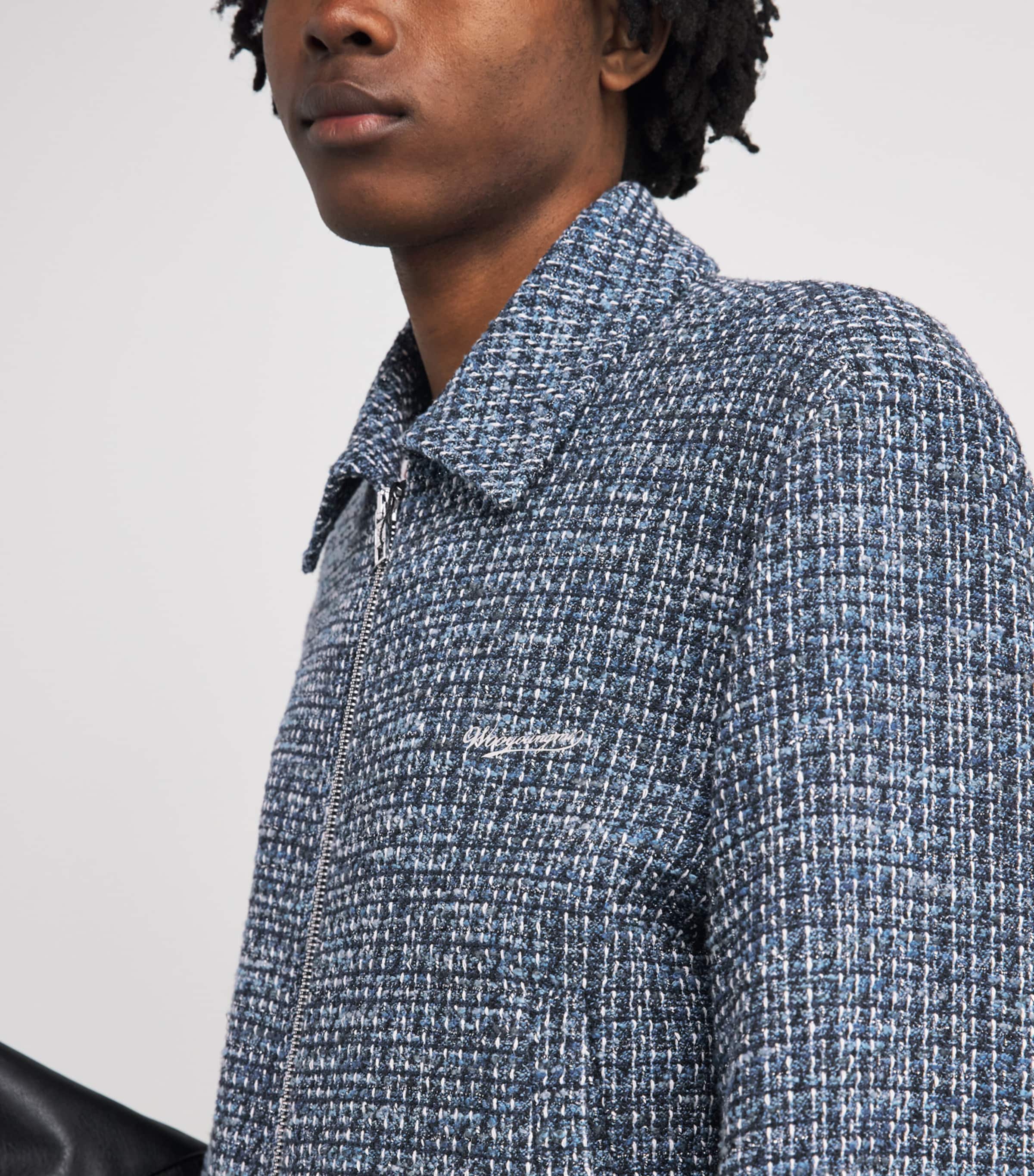 Wooyoungmi Mens Cotton-Blend Tweed Logo Jacket Blue Image 3