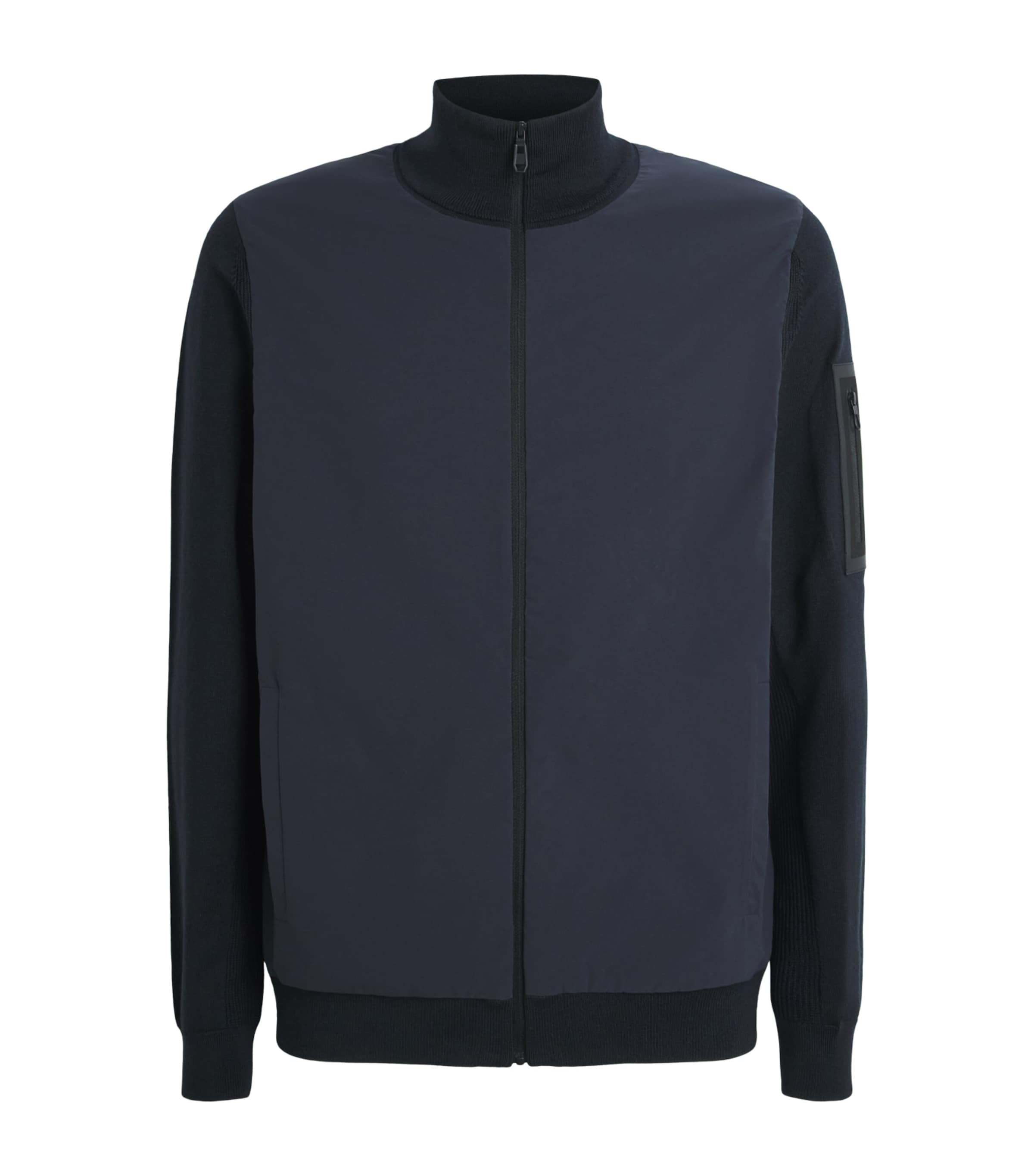 BOSS Mens Knitted-Trim Hybrid Jacket Dark Image 1