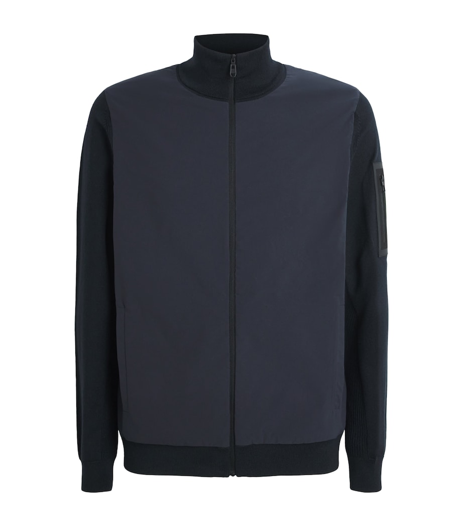 BOSS Mens Knitted-Trim Hybrid Jacket Dark Image 1