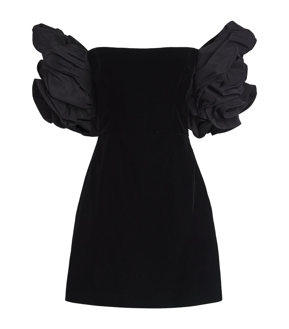 Stretch-Velvet Rosette Mini Dress 001 BLACK Image 1
