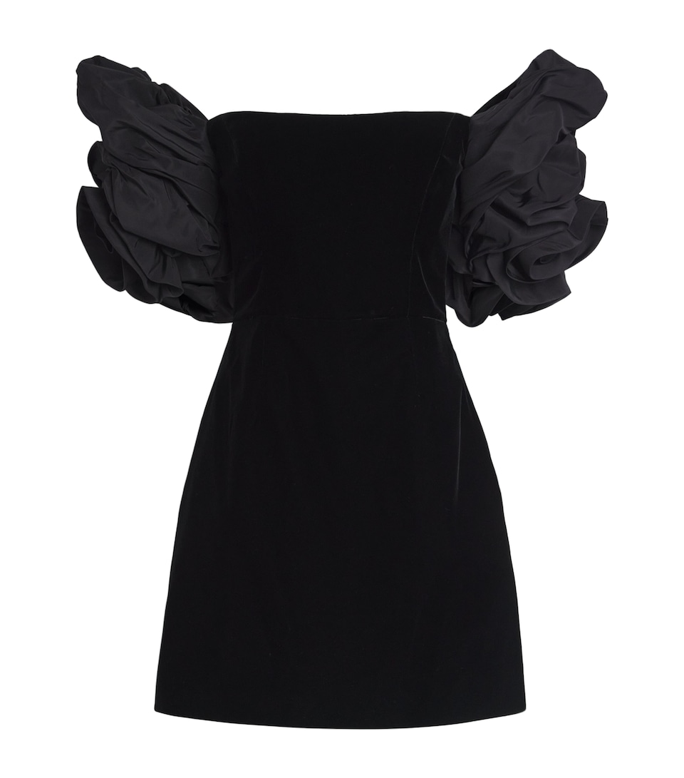 Stretch-Velvet Rosette Mini Dress