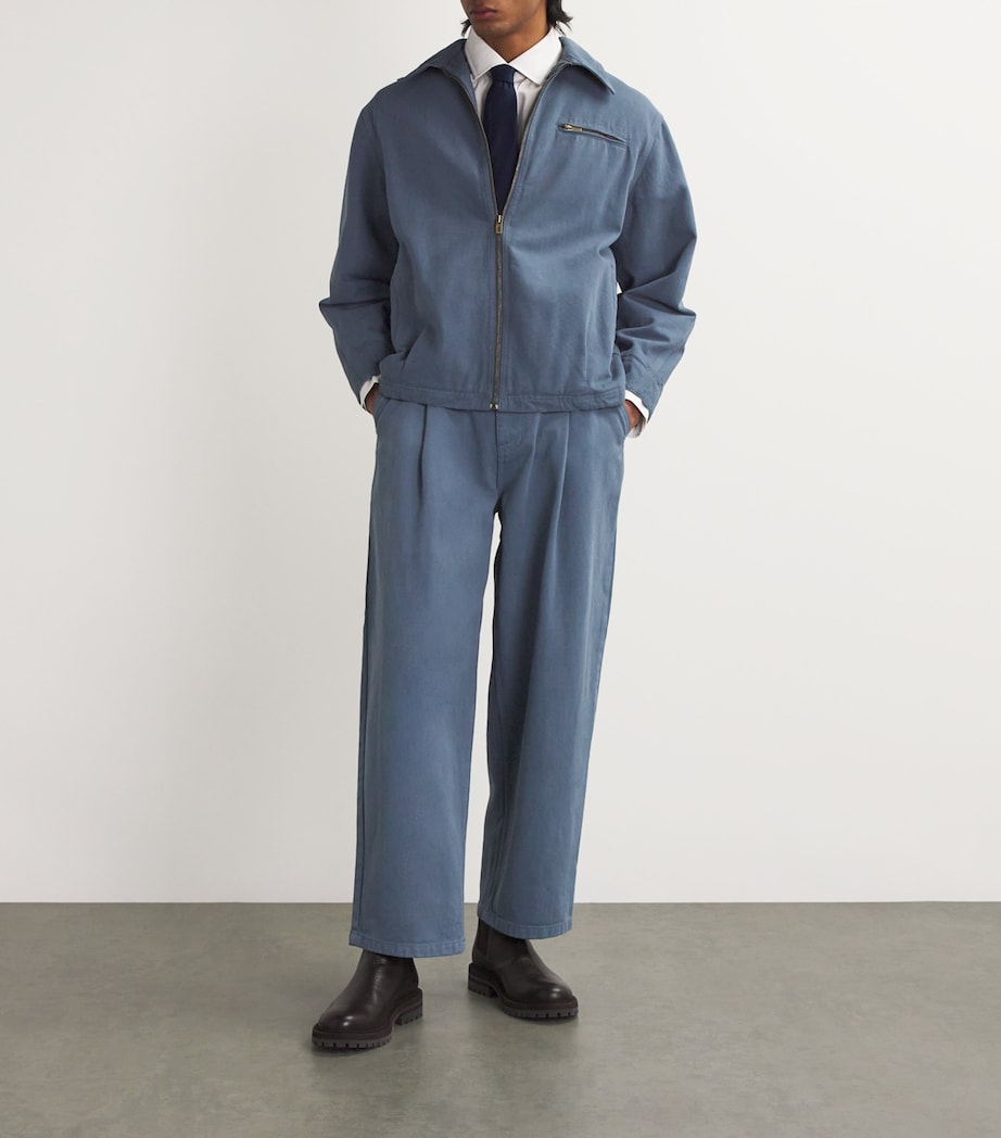 Cotton Work Pleated Trousers BLUE Image 2