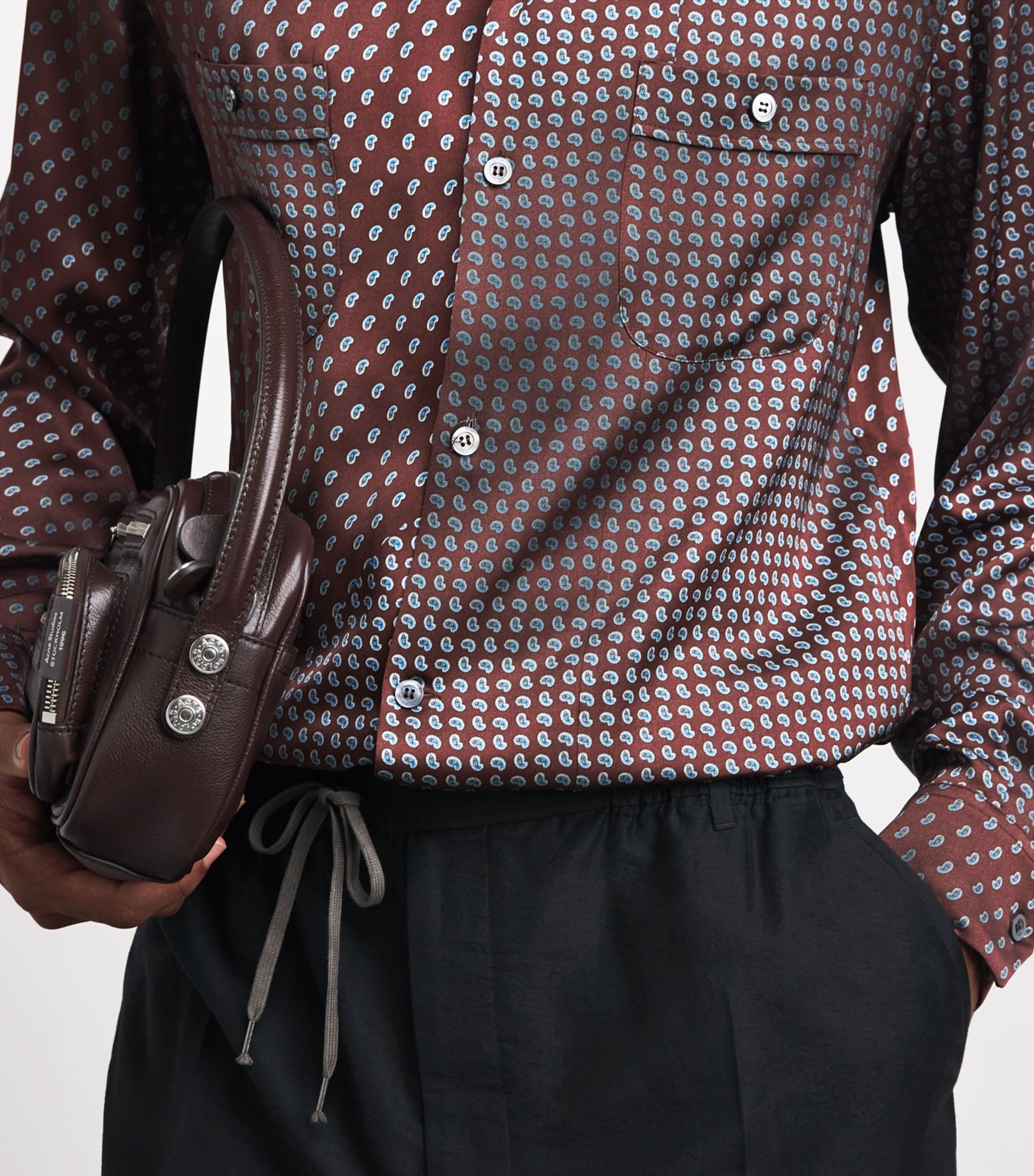Maison Margiela Mens Satin Paisley Shirt Bordeaux Image 3