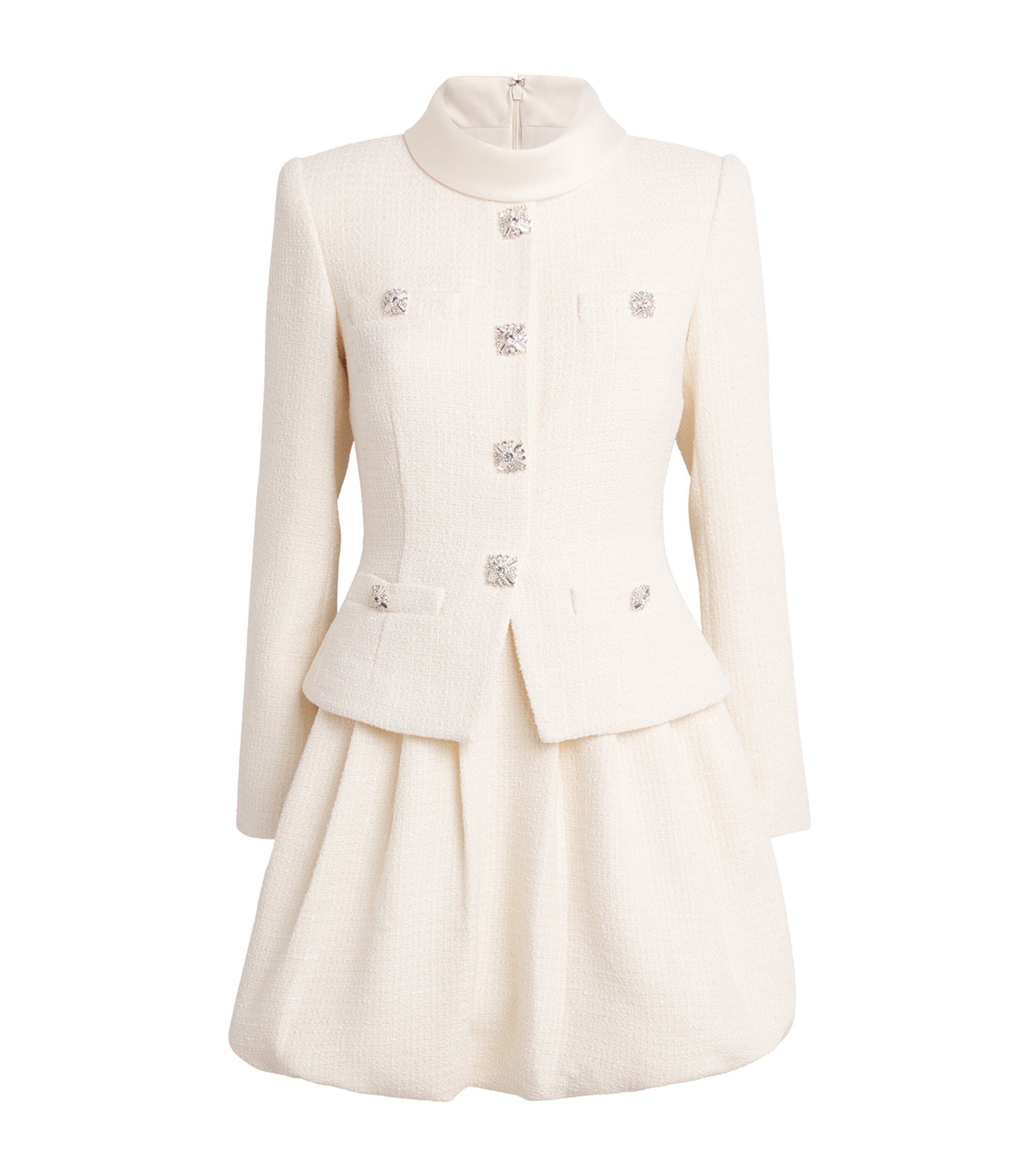 Bouclé Collared Mini Dress CREAM Image 1