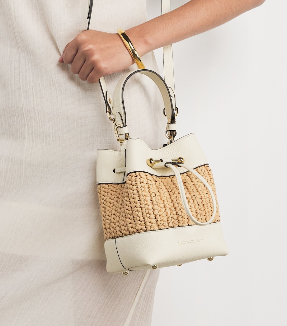 Leather-Raffia Osette Top-Handle Bag VANILLA Image 2