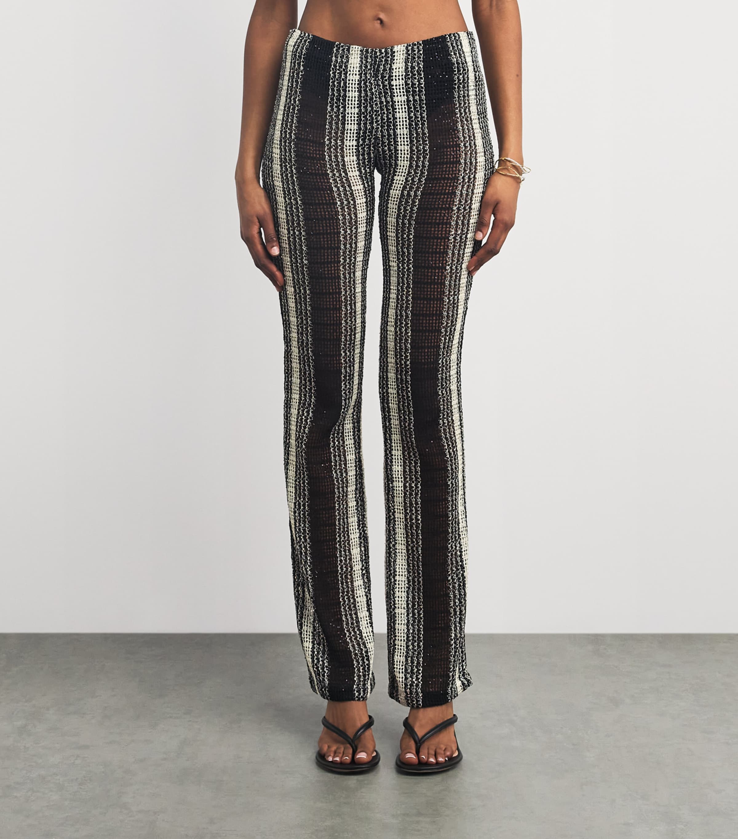 Missoni Womens Crochet Stripe Flared Trousers White/black Image 4