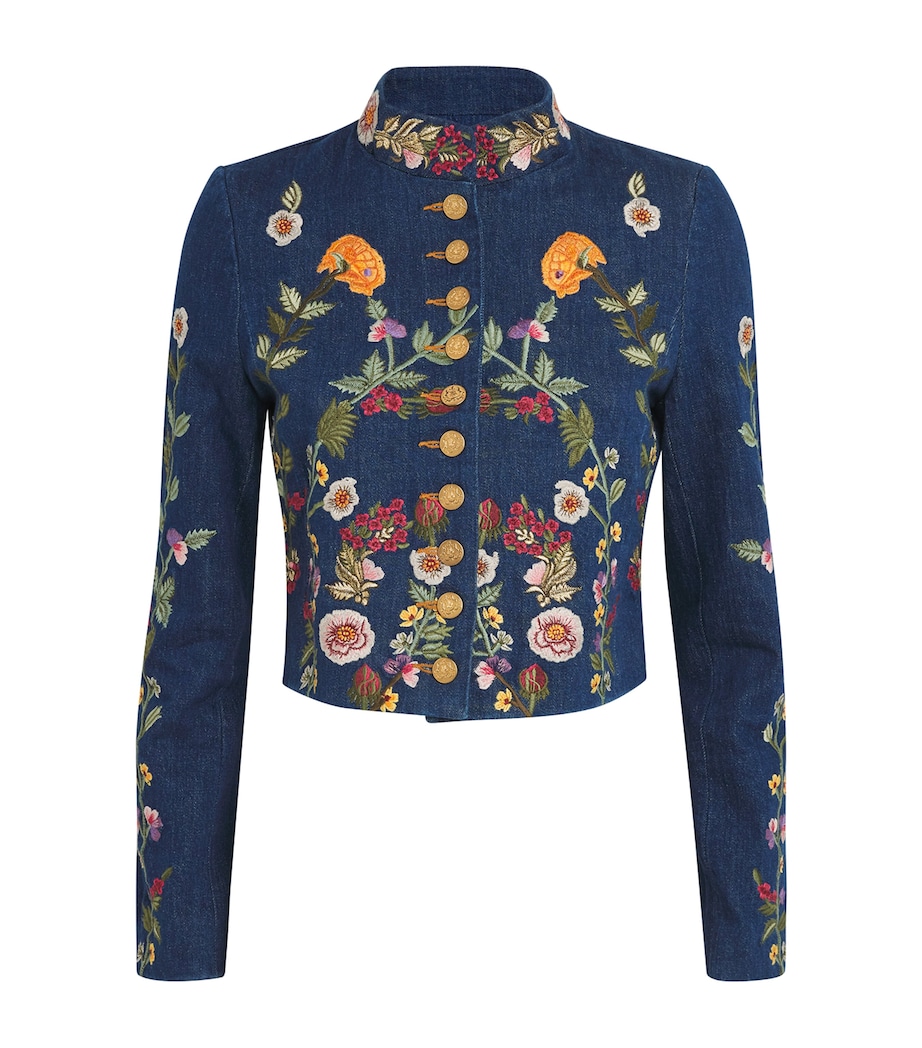 Alice+Olivia Womens Embroidered Emerson Denim Jacket Drk Mlti Image 1