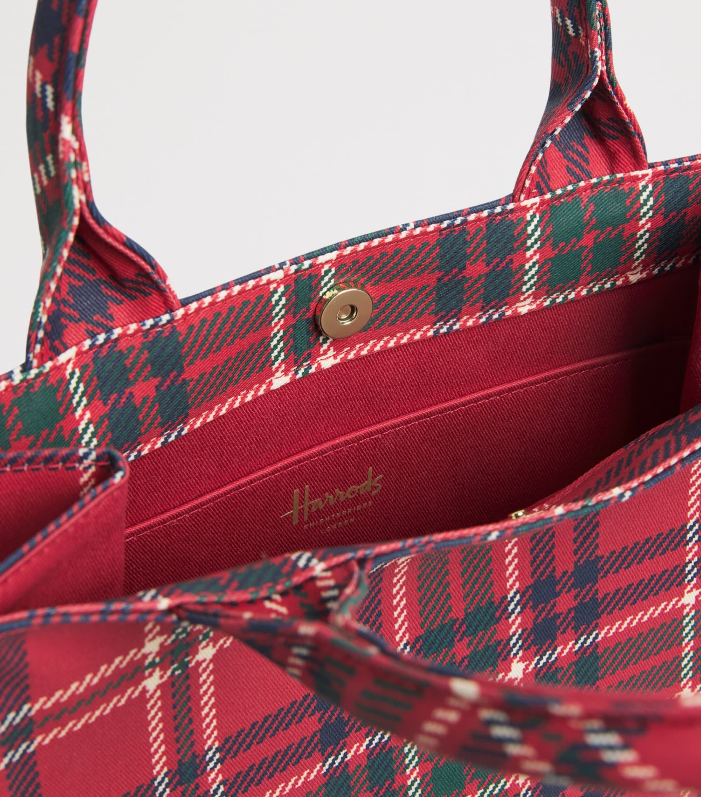 Harrods Small Tartan Tote Bag Red Image 5