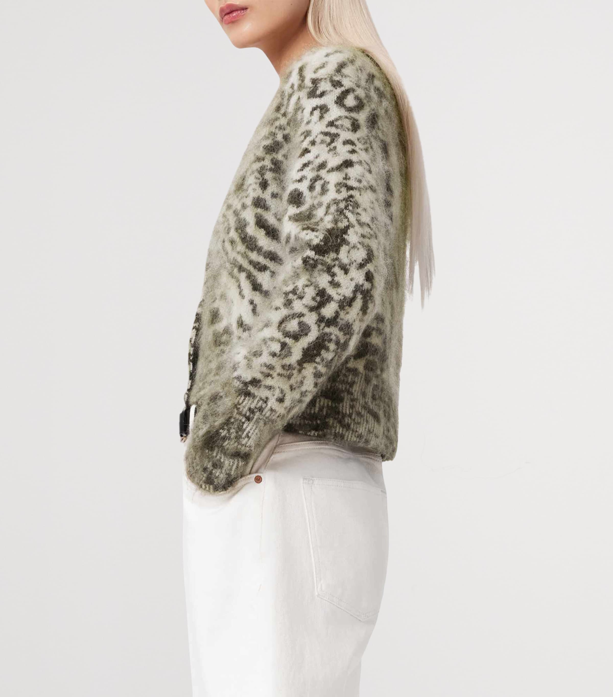 AllSaints Womens Leopard Print Amur Cardigan Chalk White/green Image 5