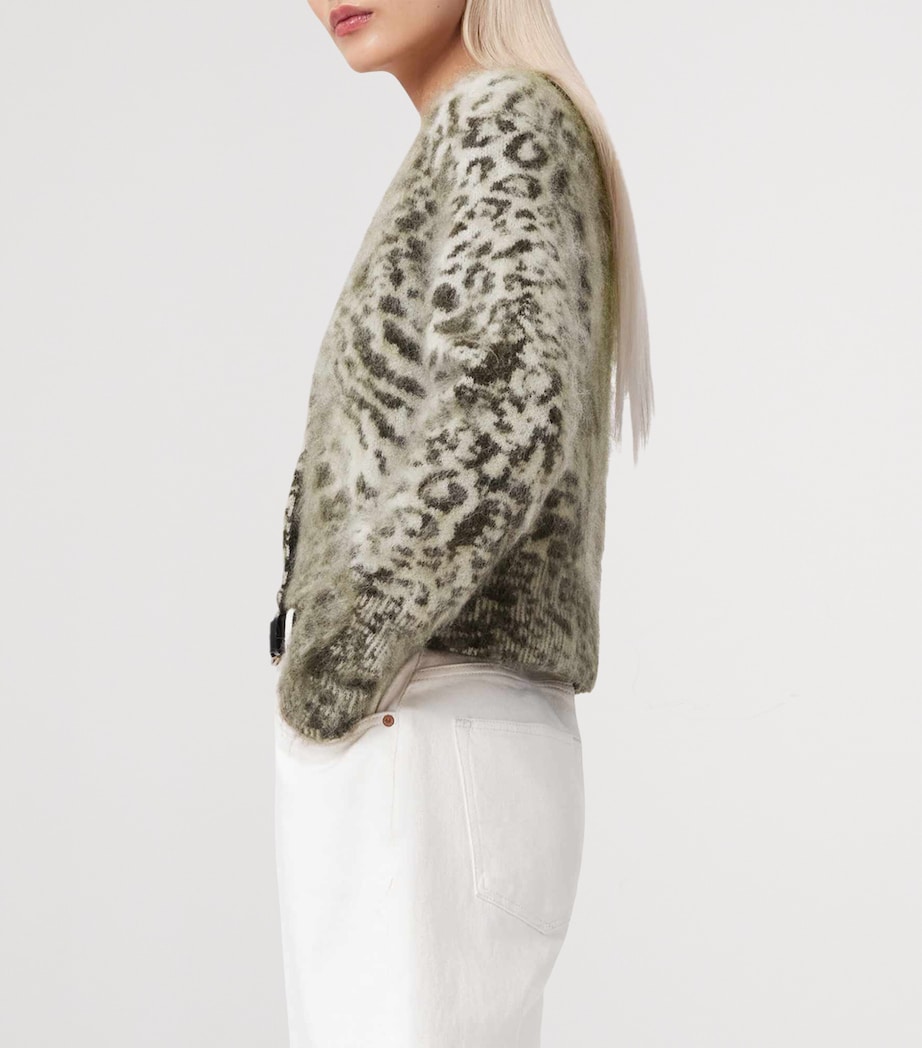 AllSaints Womens Leopard Print Amur Cardigan Chalk White/green Image 5