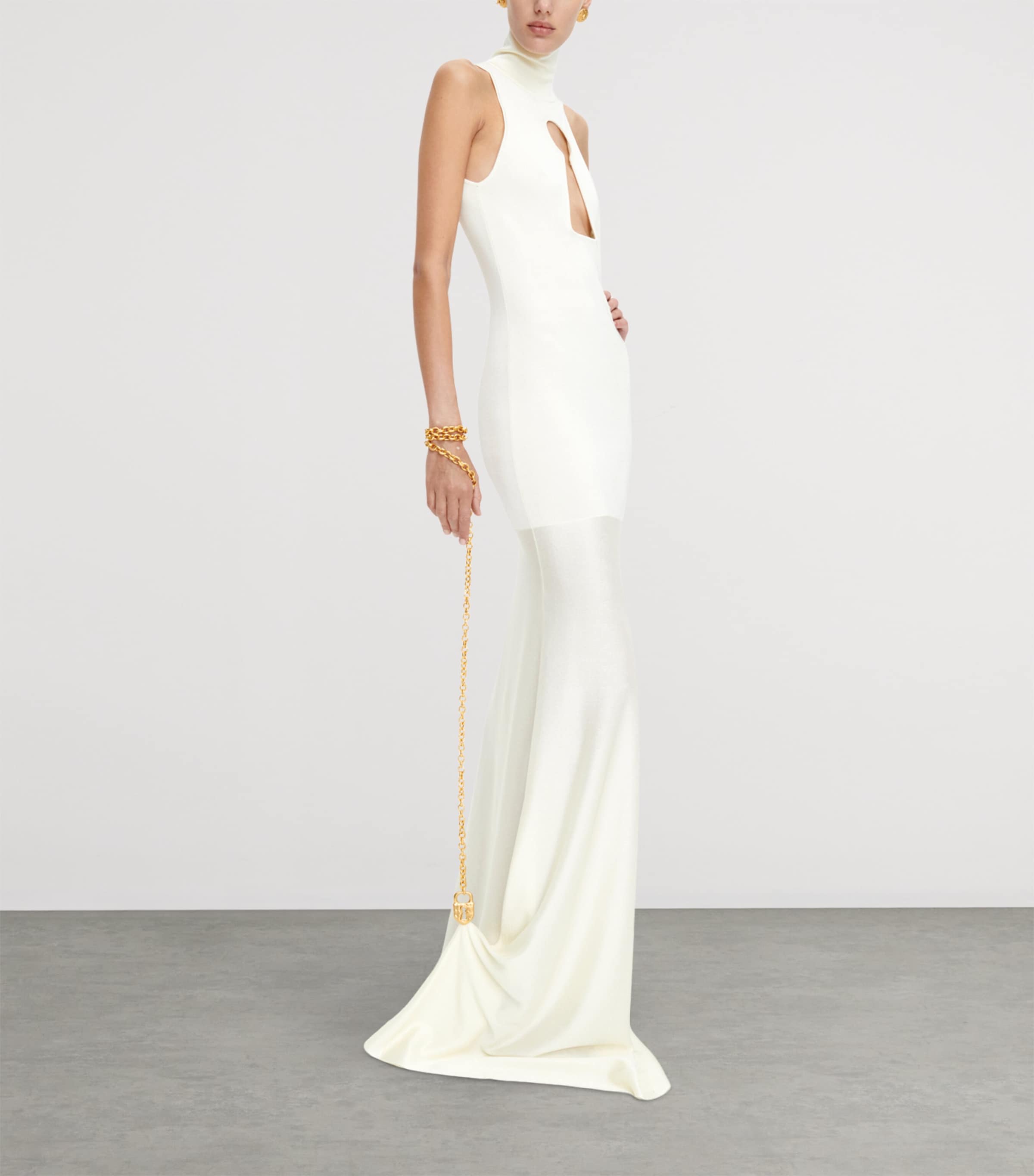 Schiaparelli Womens Keyhole Padlock and Chain Gown White Image 2