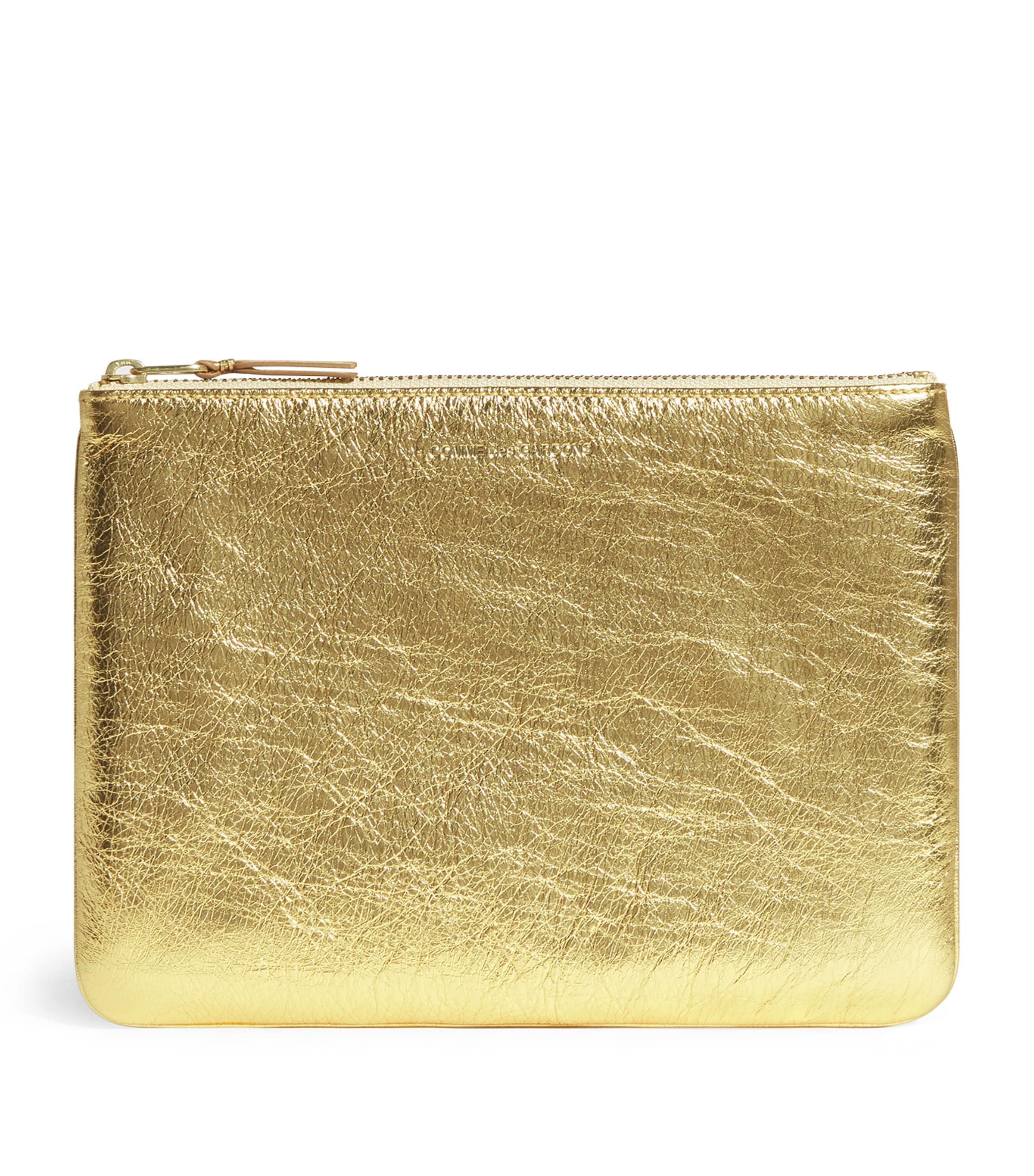 Shop Comme Des Garçons Large Leather Zipped Pouch In Gold