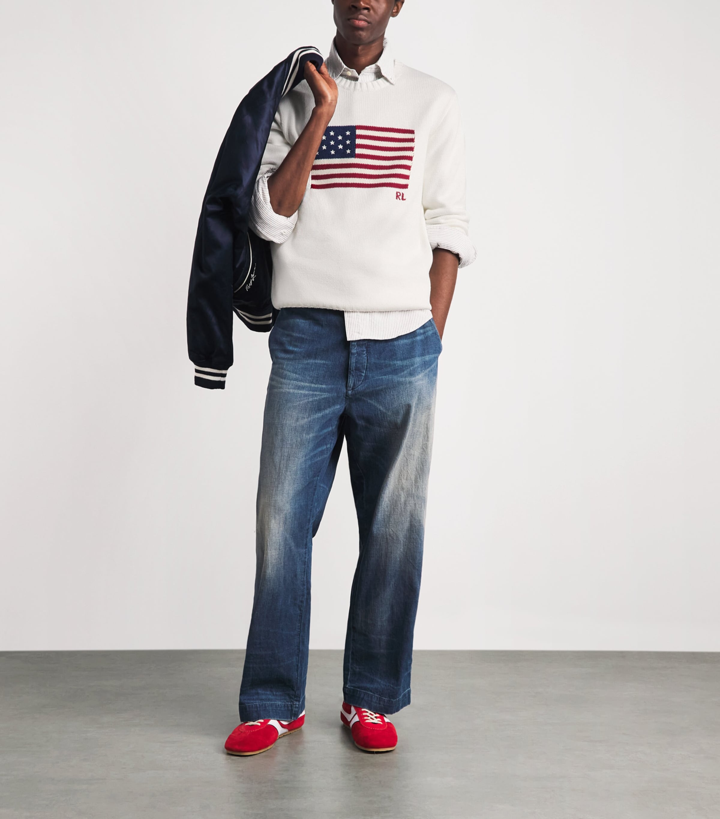 Polo Ralph Lauren Mens American Flag Sweater Deckwash White Image 2