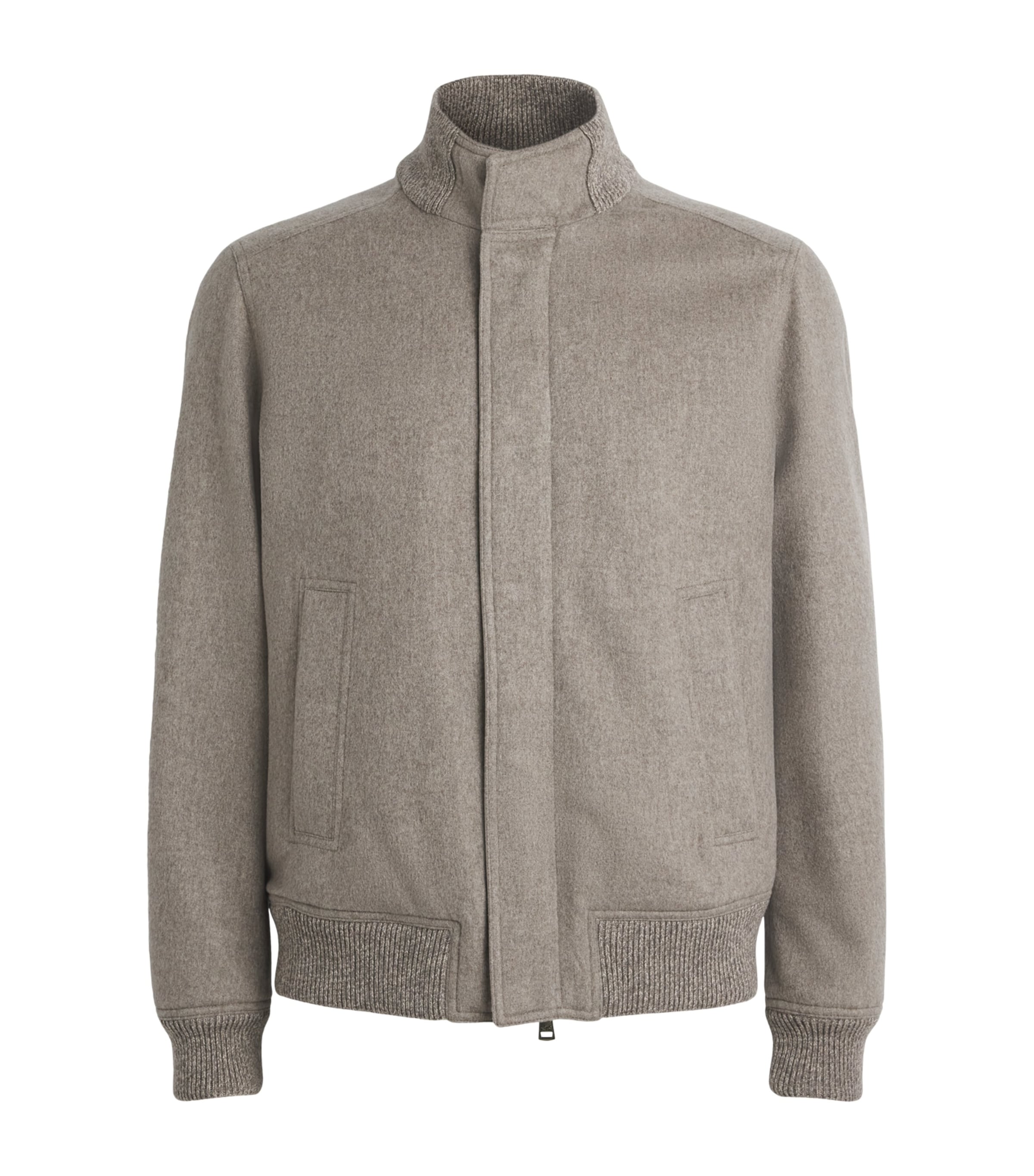 Paul & Shark Mens Cashmere Felt Bomber Jacket Taupe Camoscio Image 1