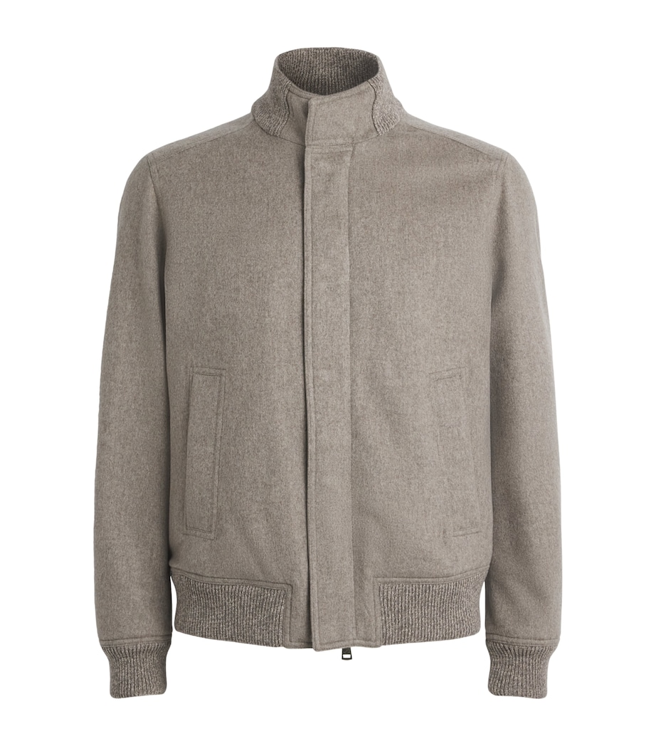 Paul & Shark Mens Cashmere Felt Bomber Jacket Taupe Camoscio Image 1