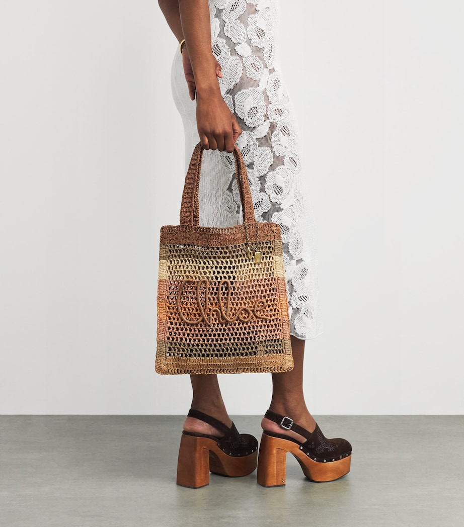 Raffia Stripe Summer Banana Tote Bag BEIGE Image 2