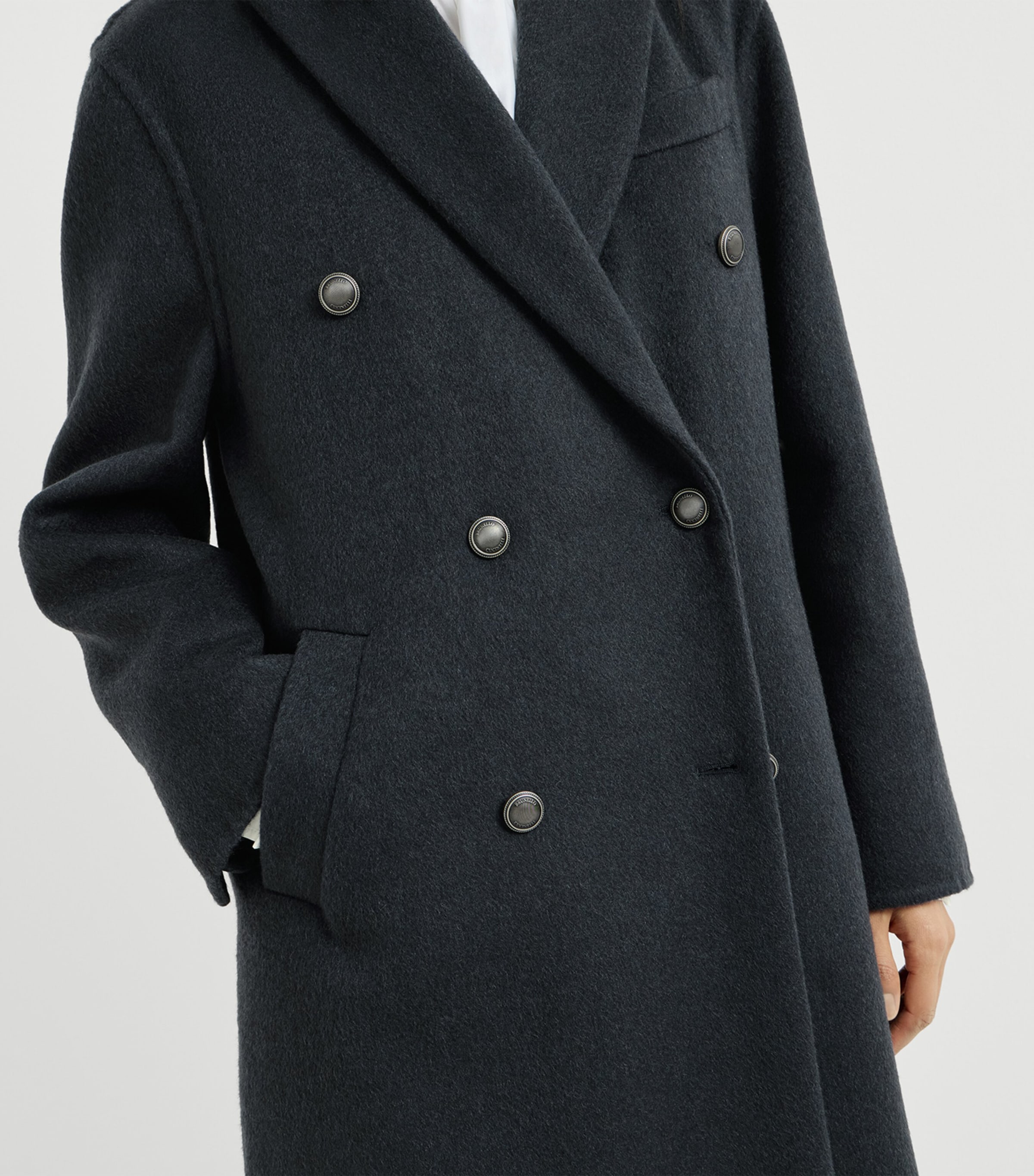Brunello Cucinelli Womens Cashmere Double-Breasted Overcoat Blu Freddo Image 6