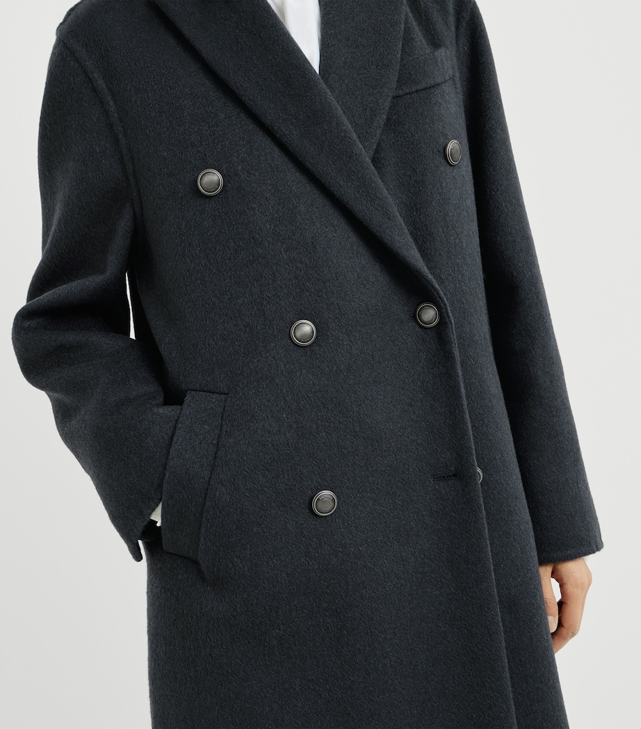 Brunello Cucinelli Womens Cashmere Double-Breasted Overcoat Blu Freddo Image 6