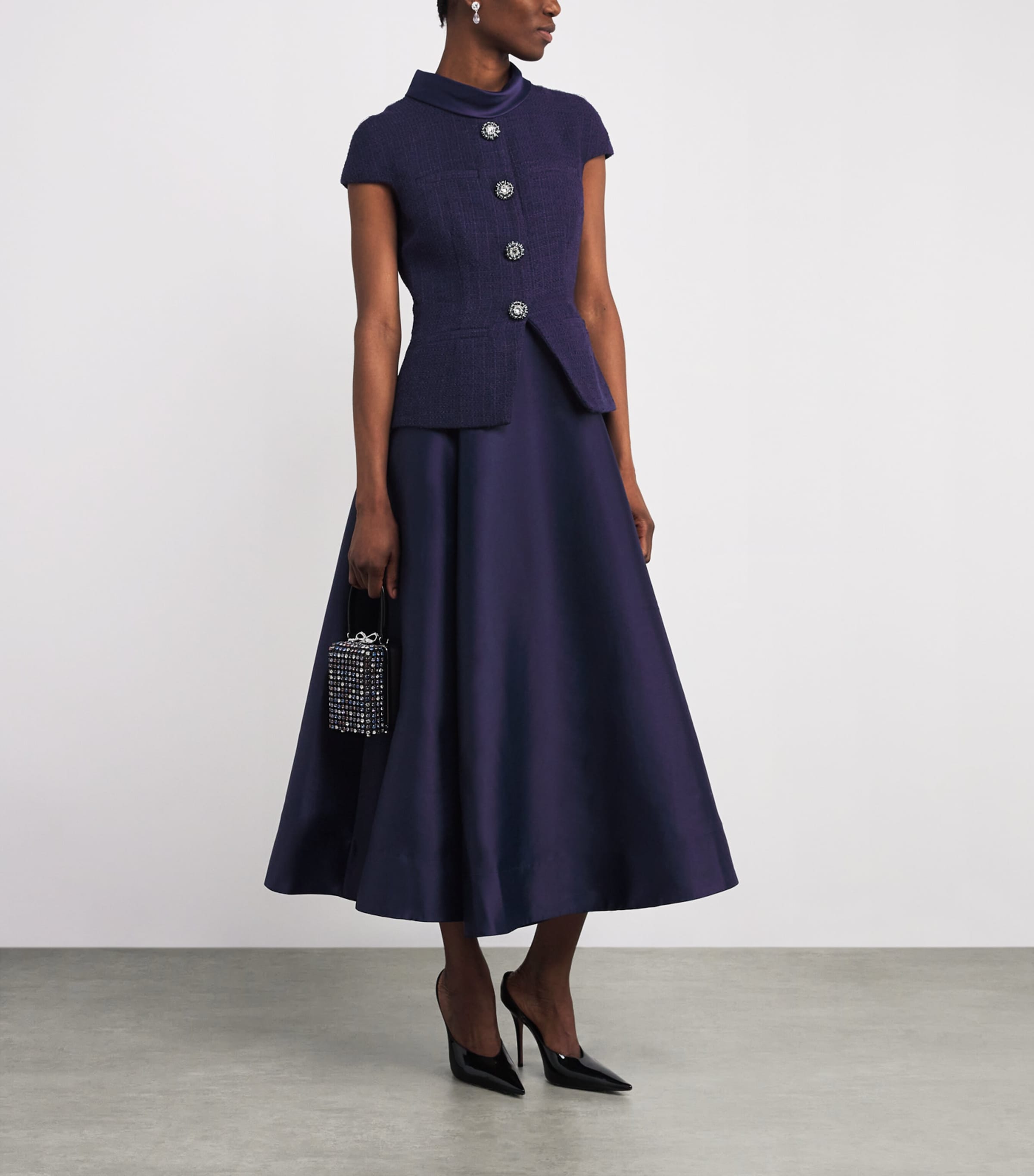 Bouclé-Taffeta Midi Dress NAVY Image 2