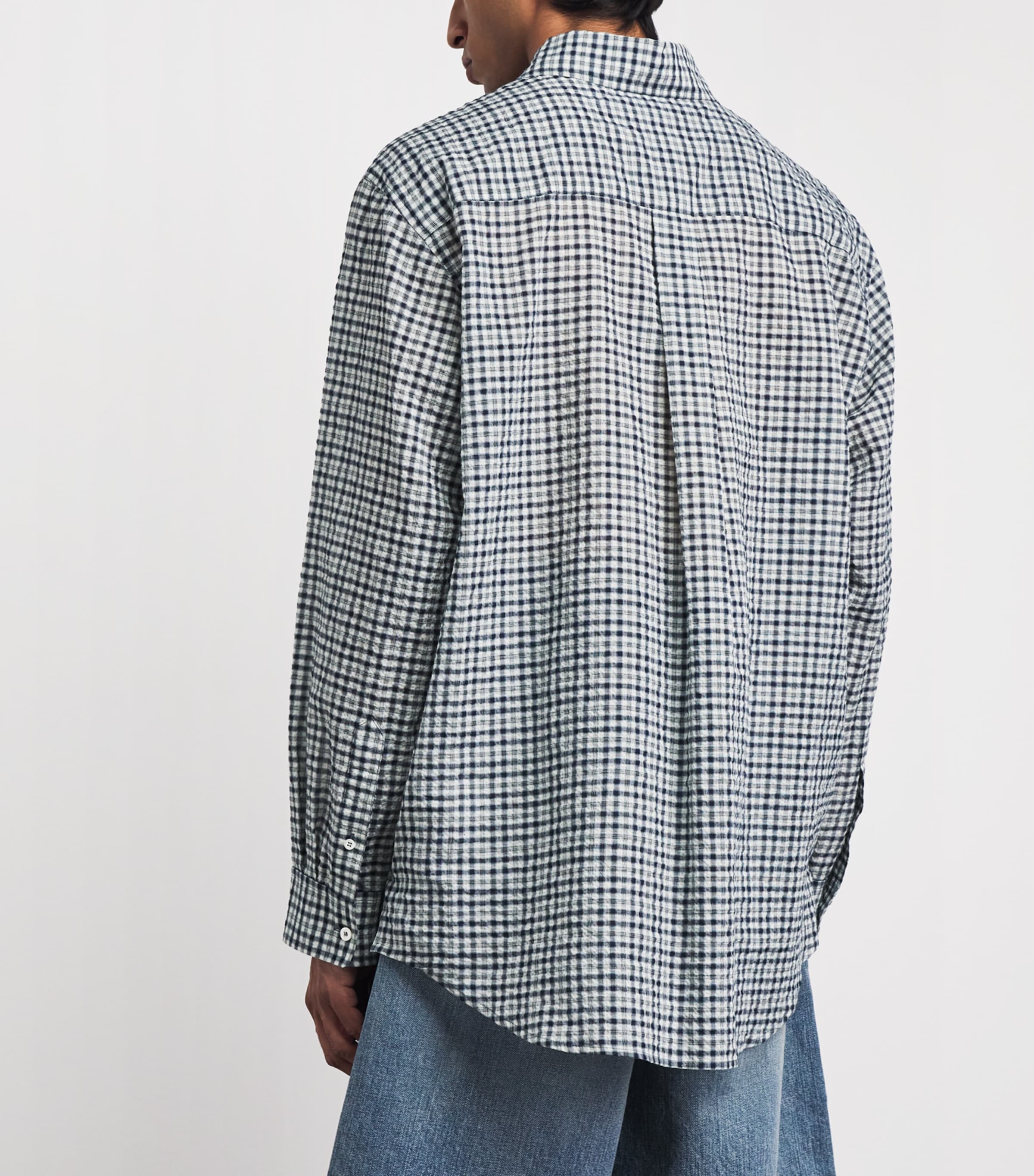 System Mens Cotton-Blend Relaxed Check Shirt Dark Navy Image 5