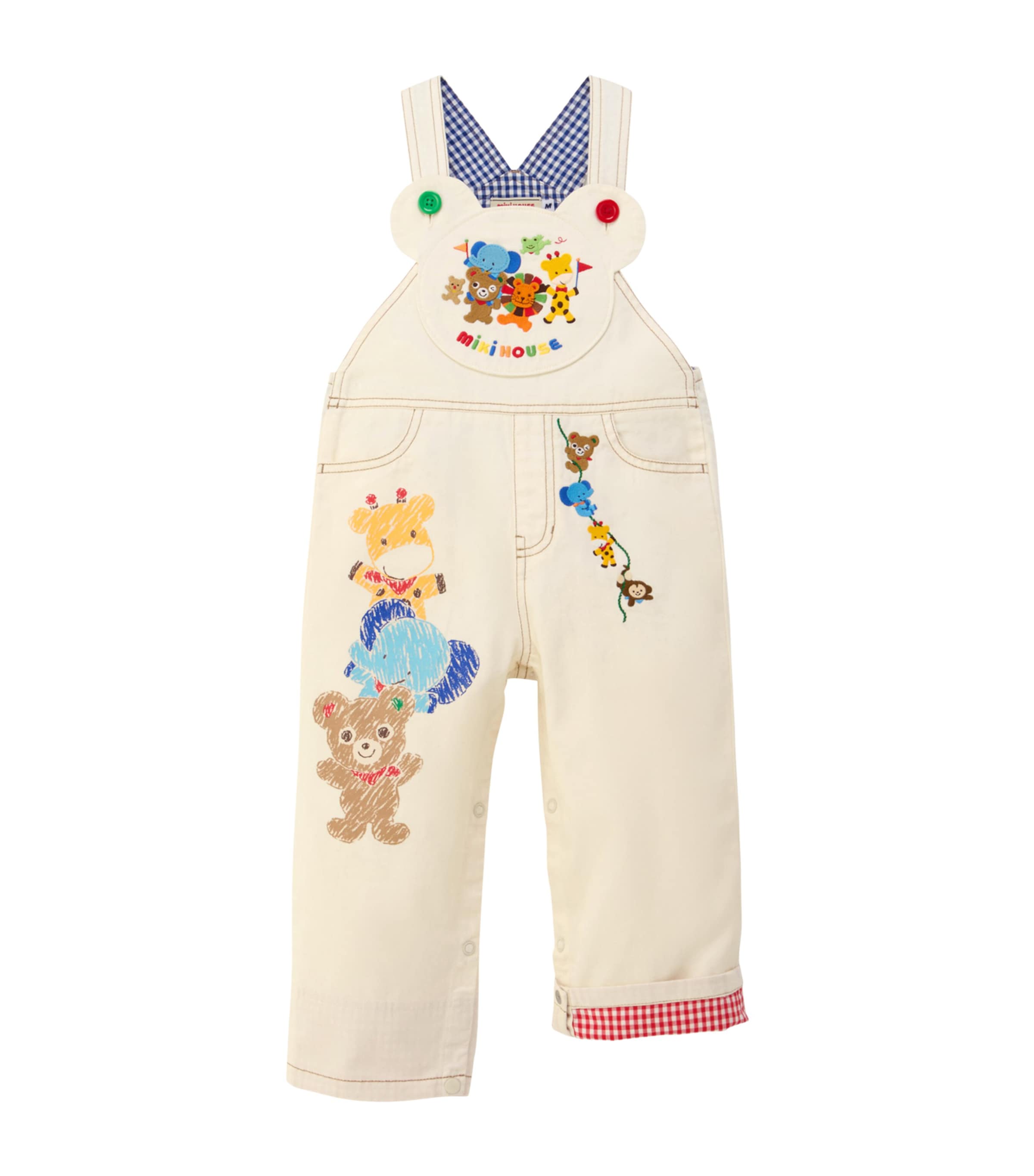 Miki House Cotton Animal Dungarees In Neutral