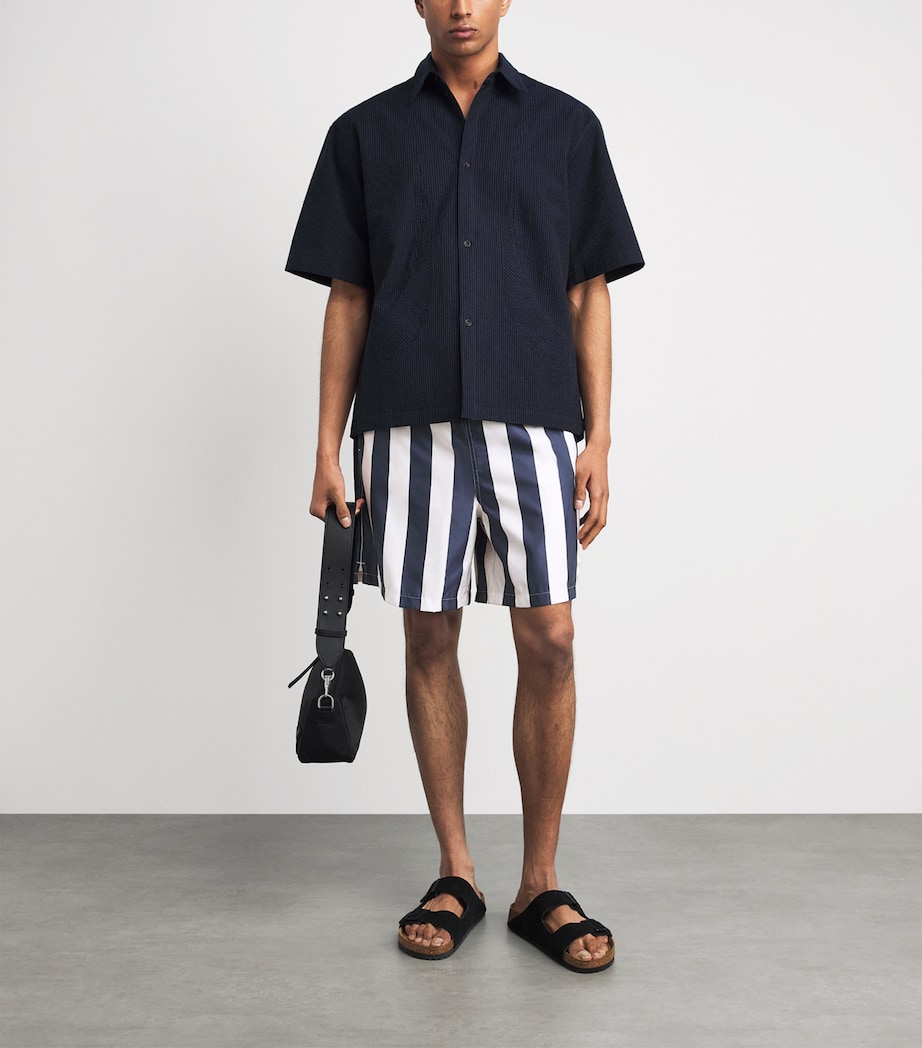 AMI Paris Mens Logo Stripe Swim Shorts Blnc Crme/encre Image 4