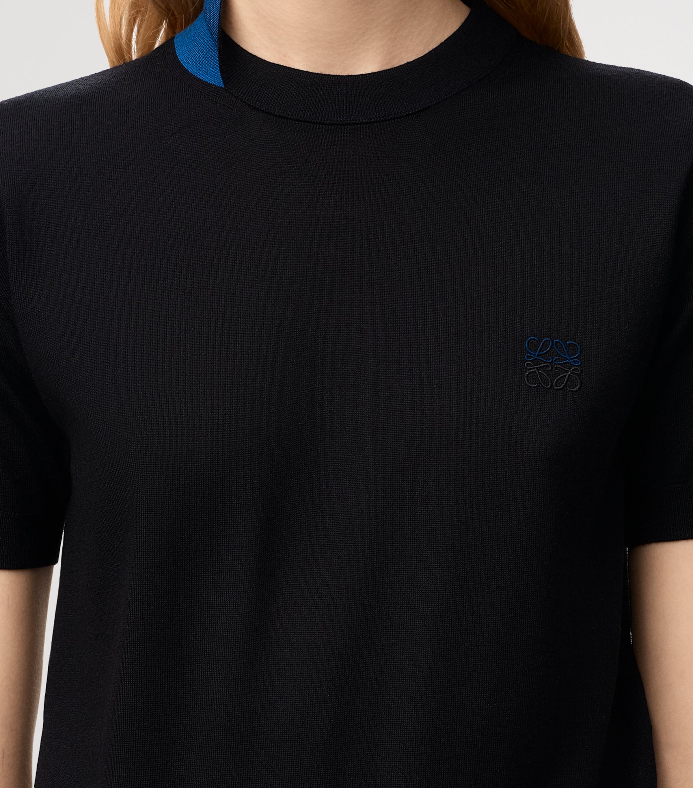LOEWE Womens Wool-Blend Anagram Top Black/navy Blue Image 5