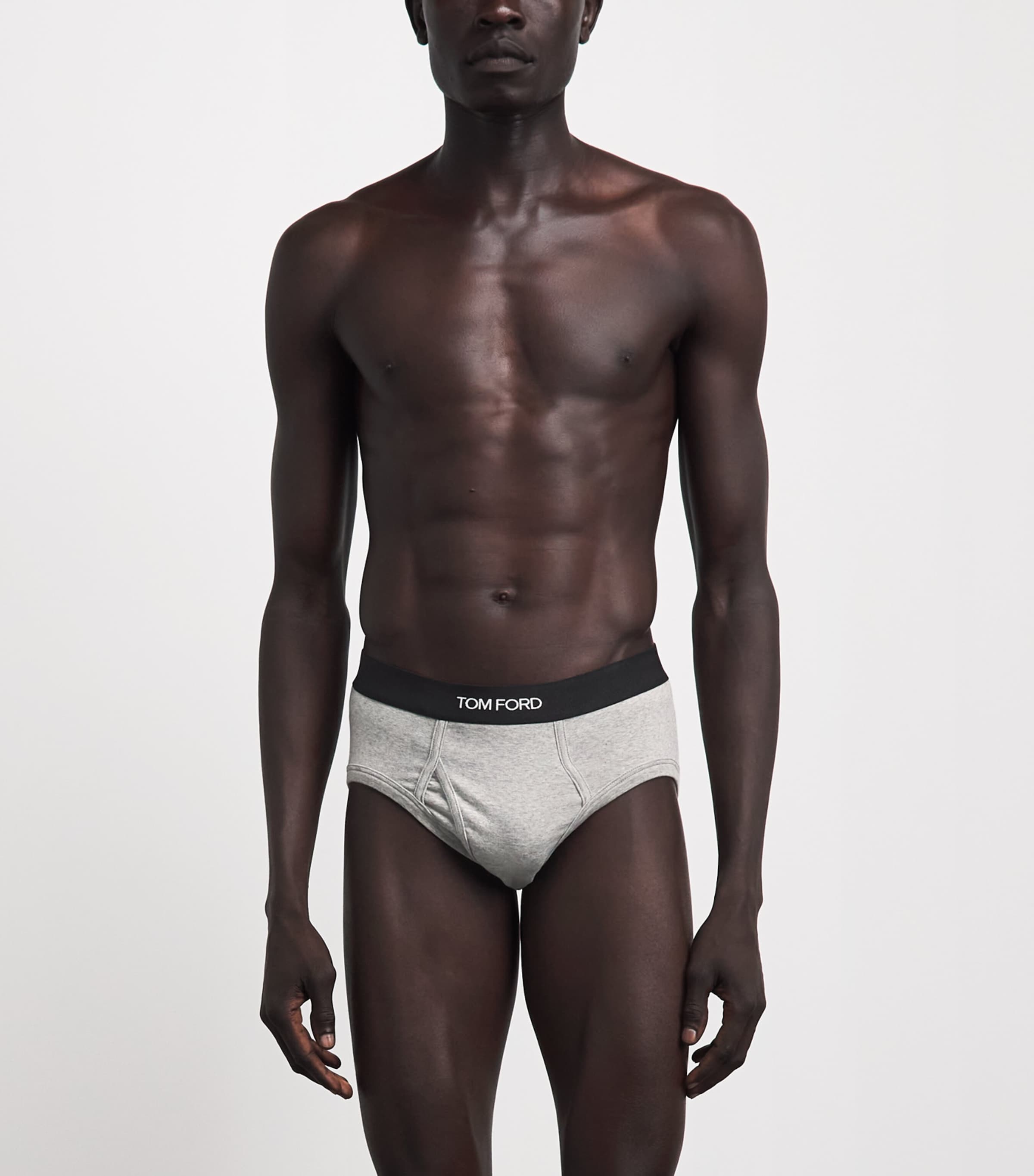 TOM FORD Mens Stretch-Cotton Logo Briefs (Pack of 2) Grey Melange Image 2