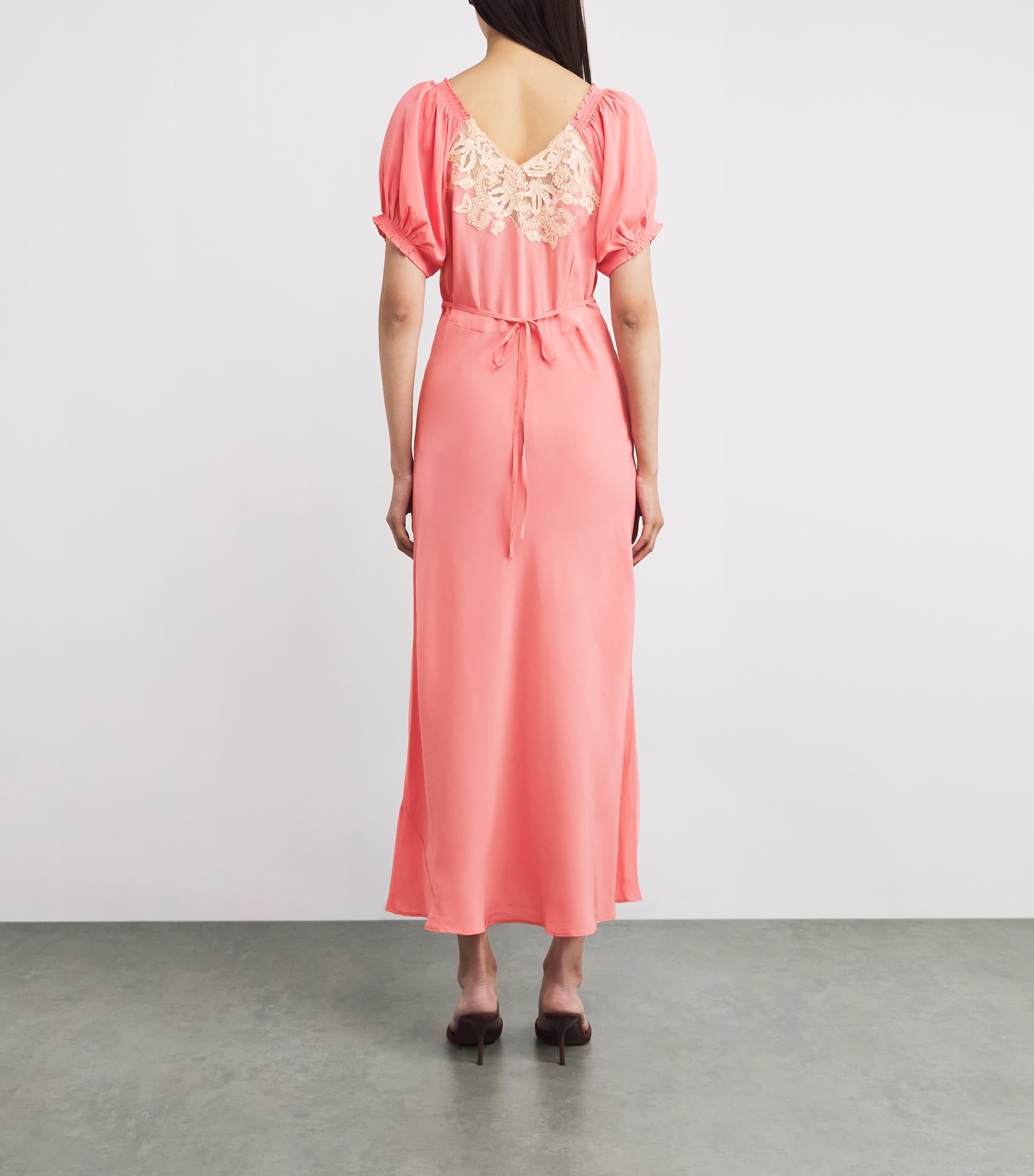 Silk Lace-Trim Midi Dress PINK Image 3