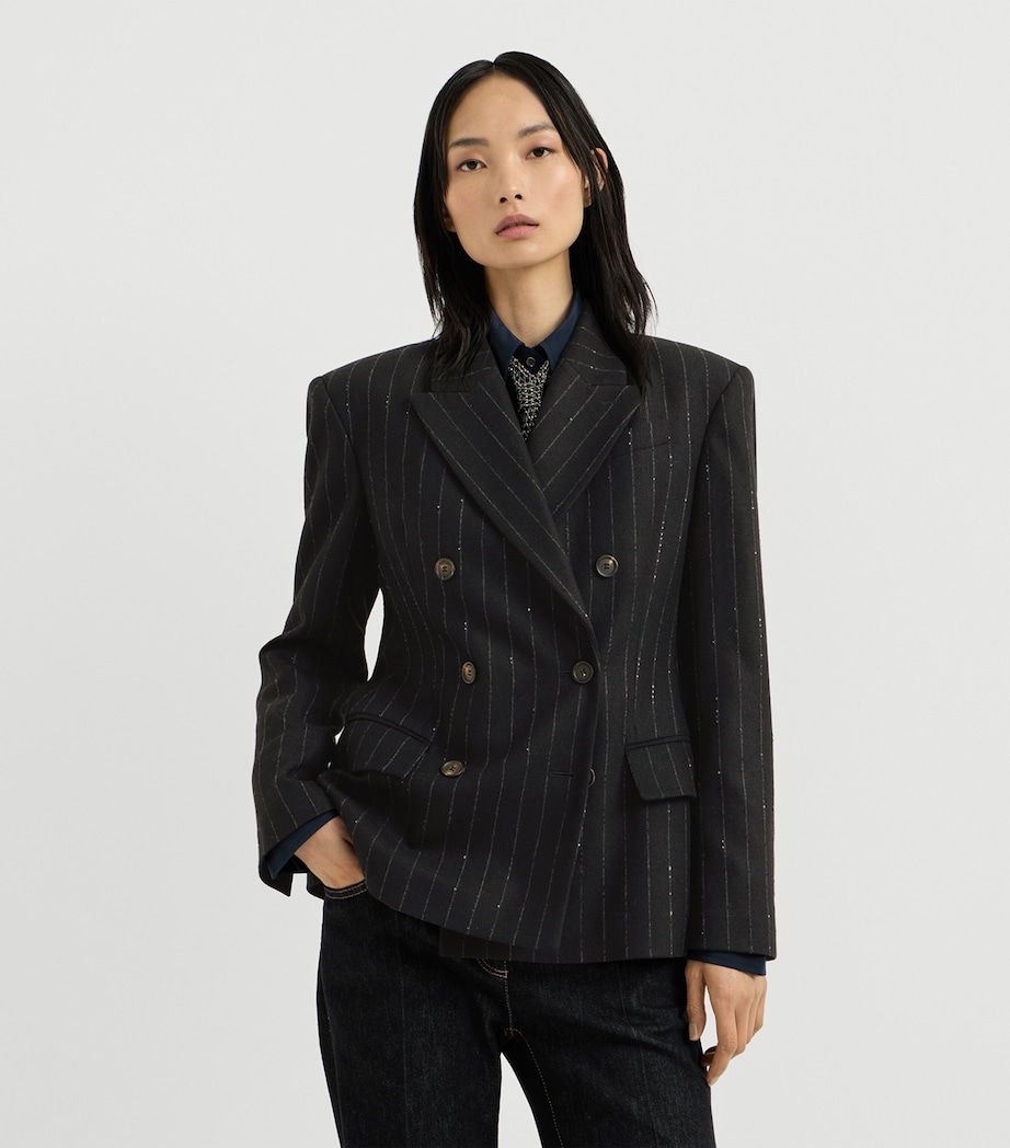Brunello Cucinelli Womens Virgin Wool-Blend Sequin Pinstripe Blazer Image 2