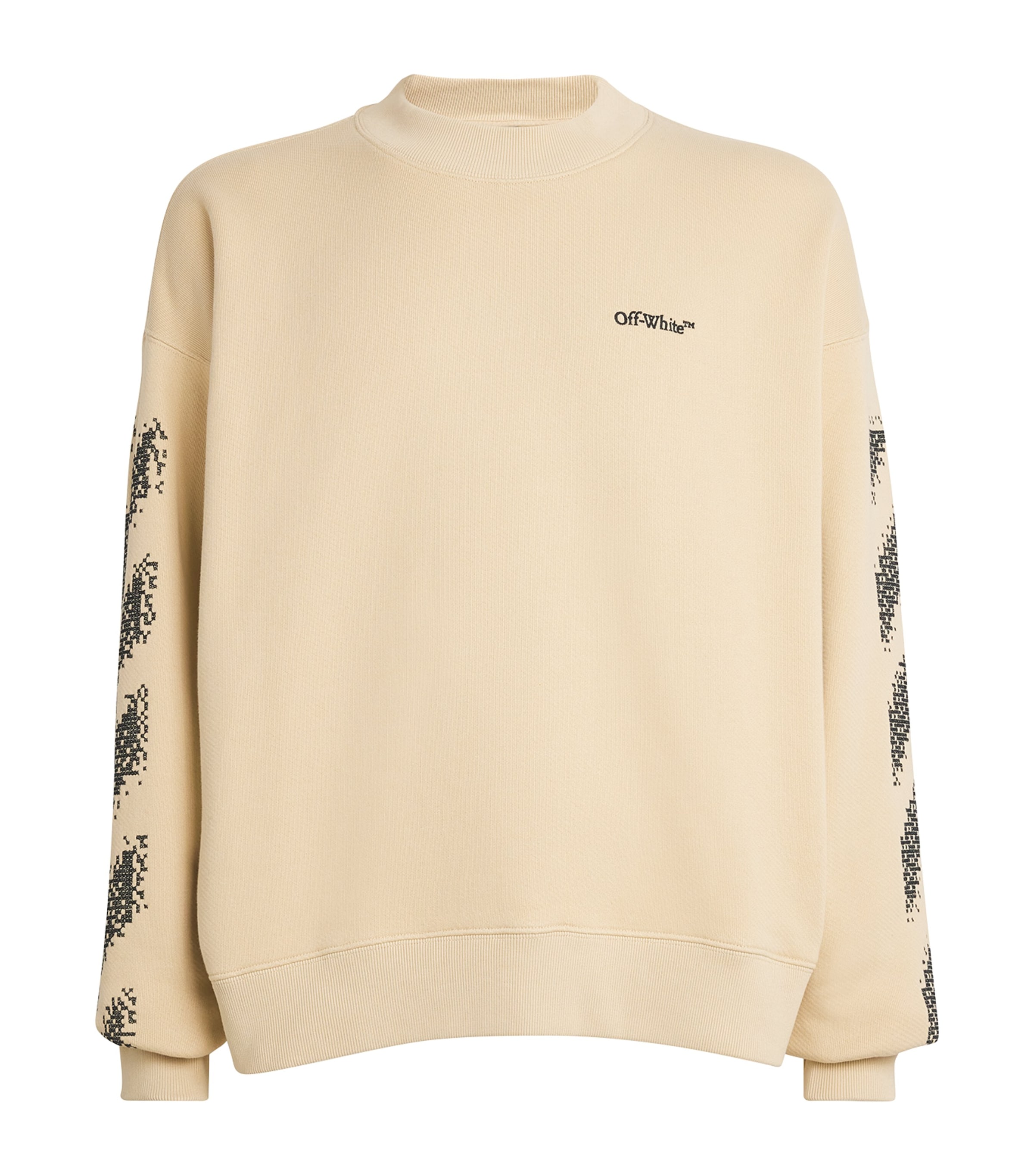 Off-white Cotton Pixelated Diagonal Stripe Sweatshirt In Beige