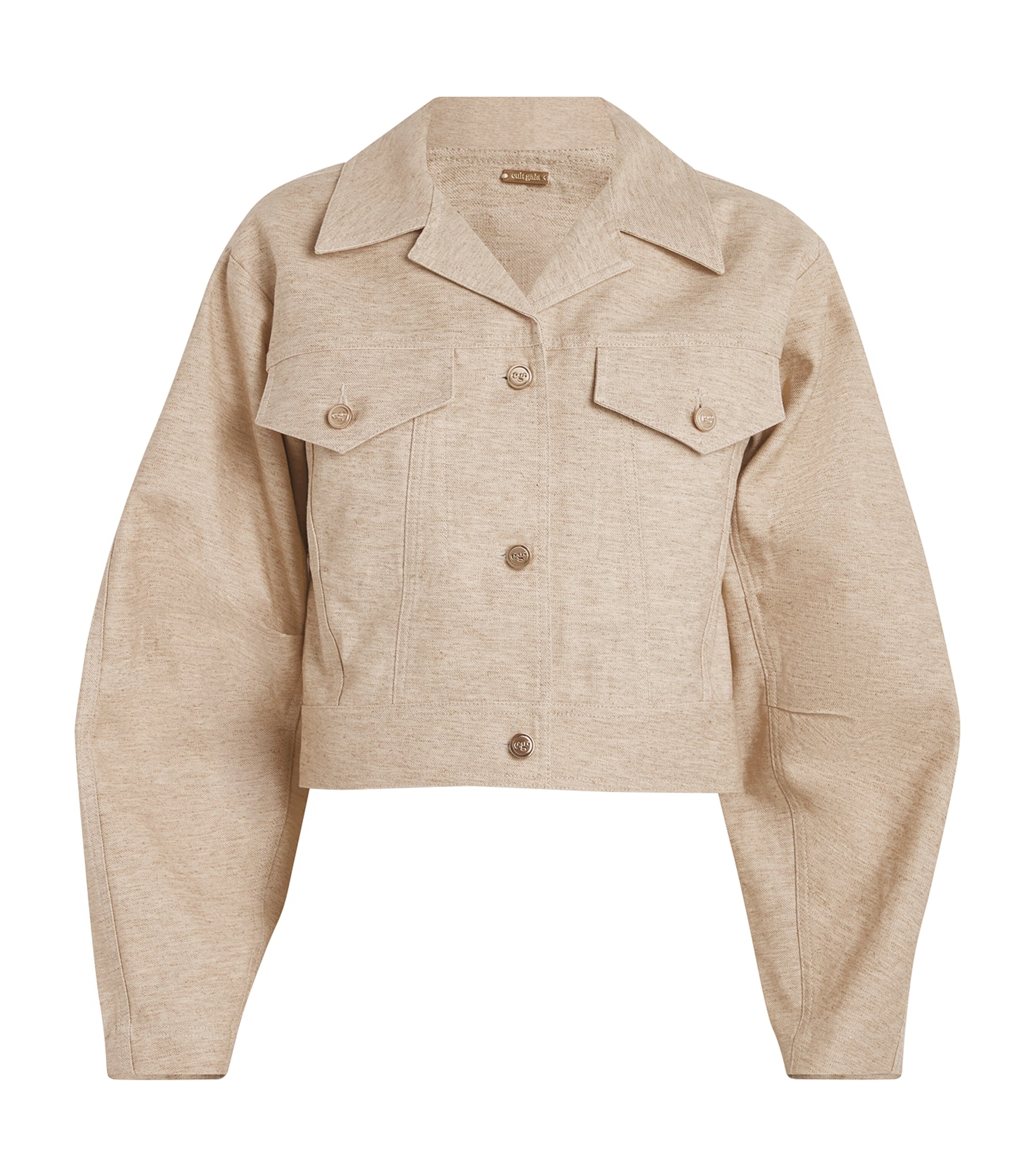 Cult Gaia Daphne Cropped Cotton And Linen-blend Twill Jacket In Beige