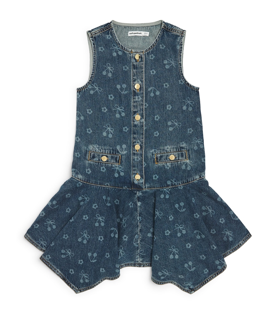Self-Portrait Kids Denim Cherry Print Dress (3-12 Years) Blue Image 1