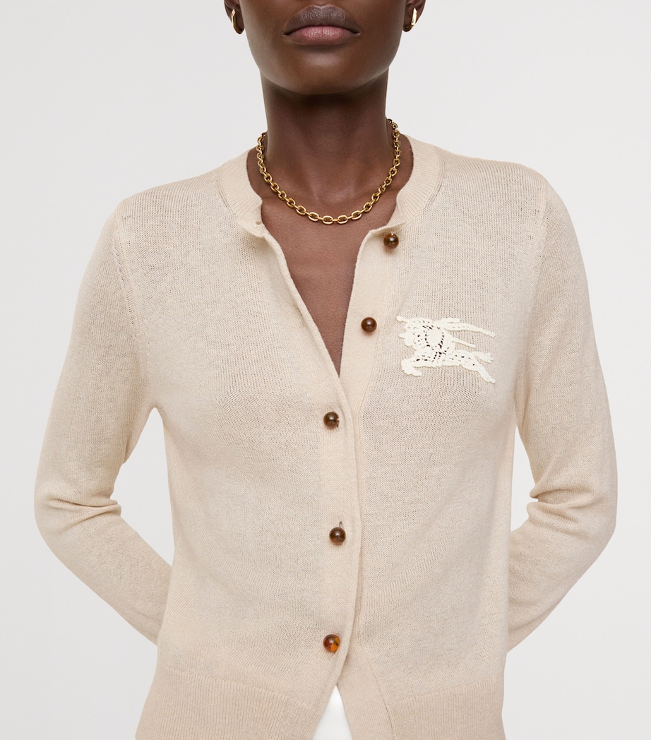 Burberry Womens Wool-Cotton Crochet EKD Cardigan Easel Beige Image 3
