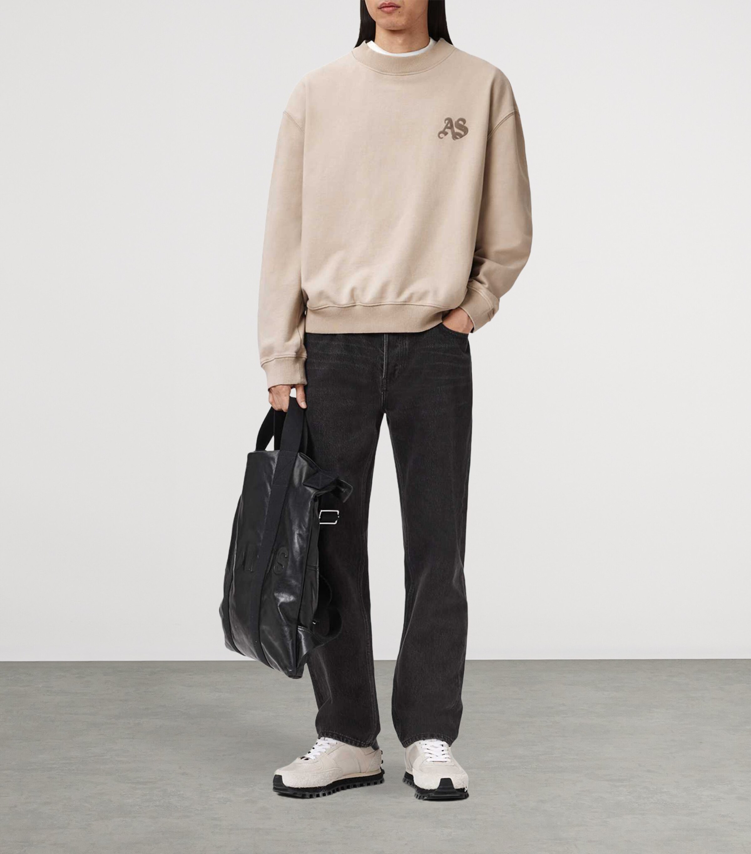 AllSaints Mens Organic Cotton Icon Sweatshirt Sandstone Brown Image 6