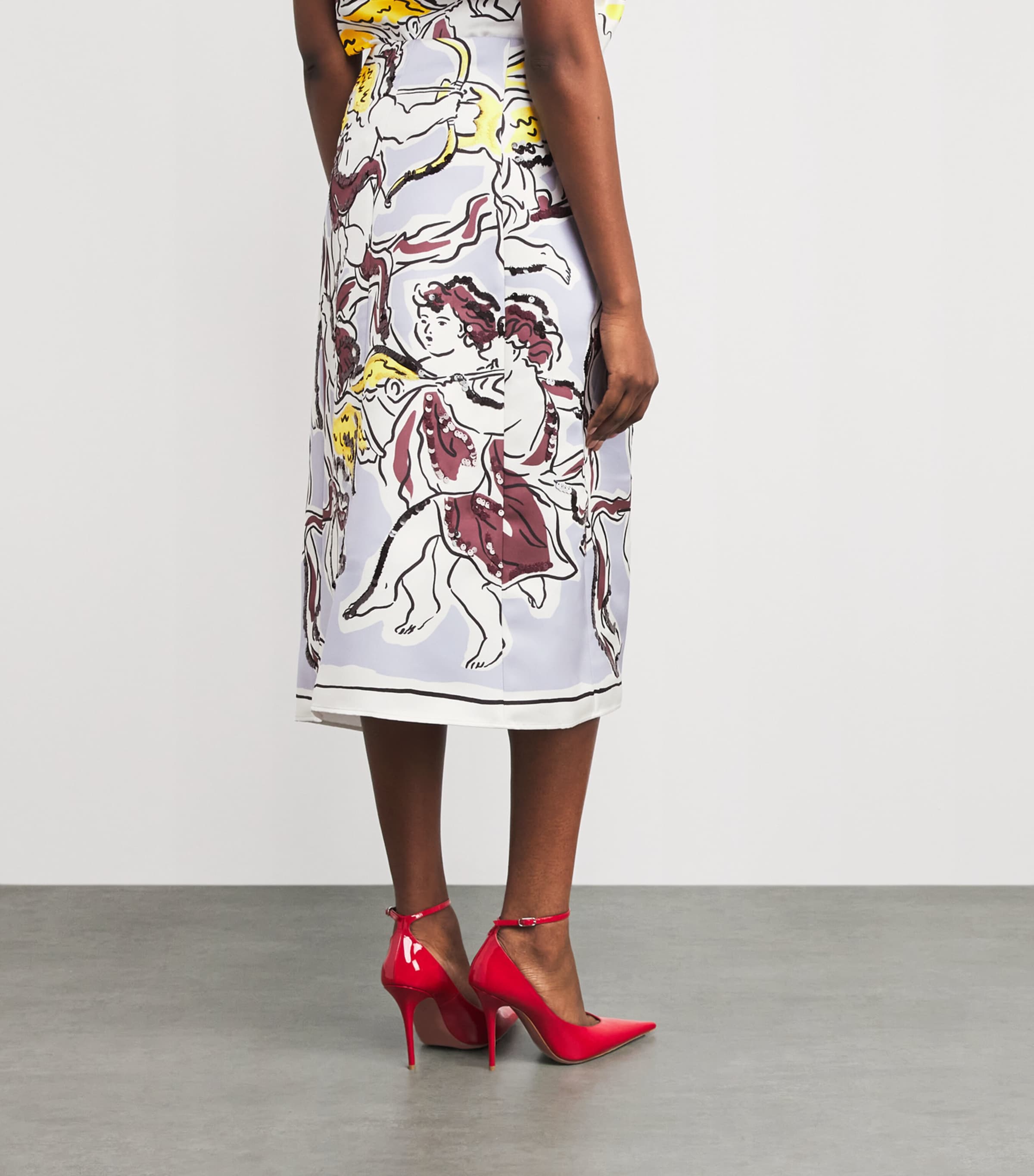 Tory Burch Womens Satin Printed Midi Skirt Lilac Cherubs Image 5