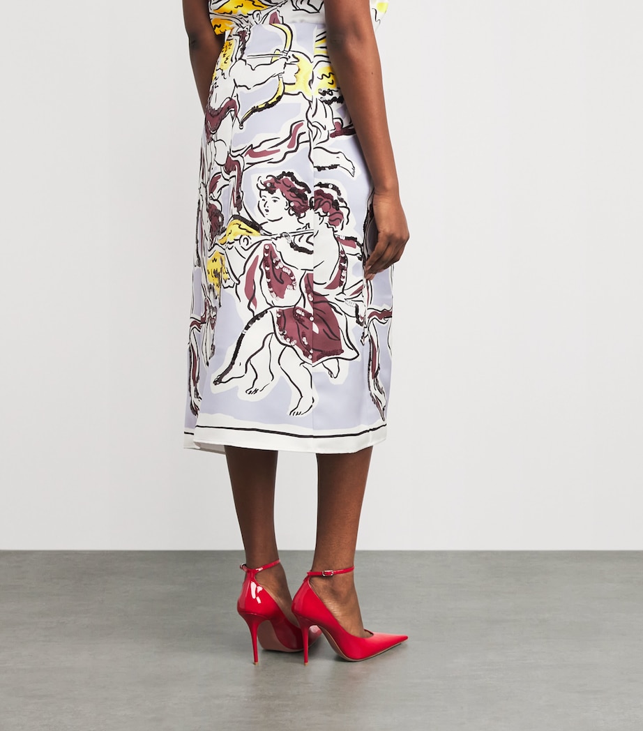 Tory Burch Womens Satin Printed Midi Skirt Lilac Cherubs Image 5