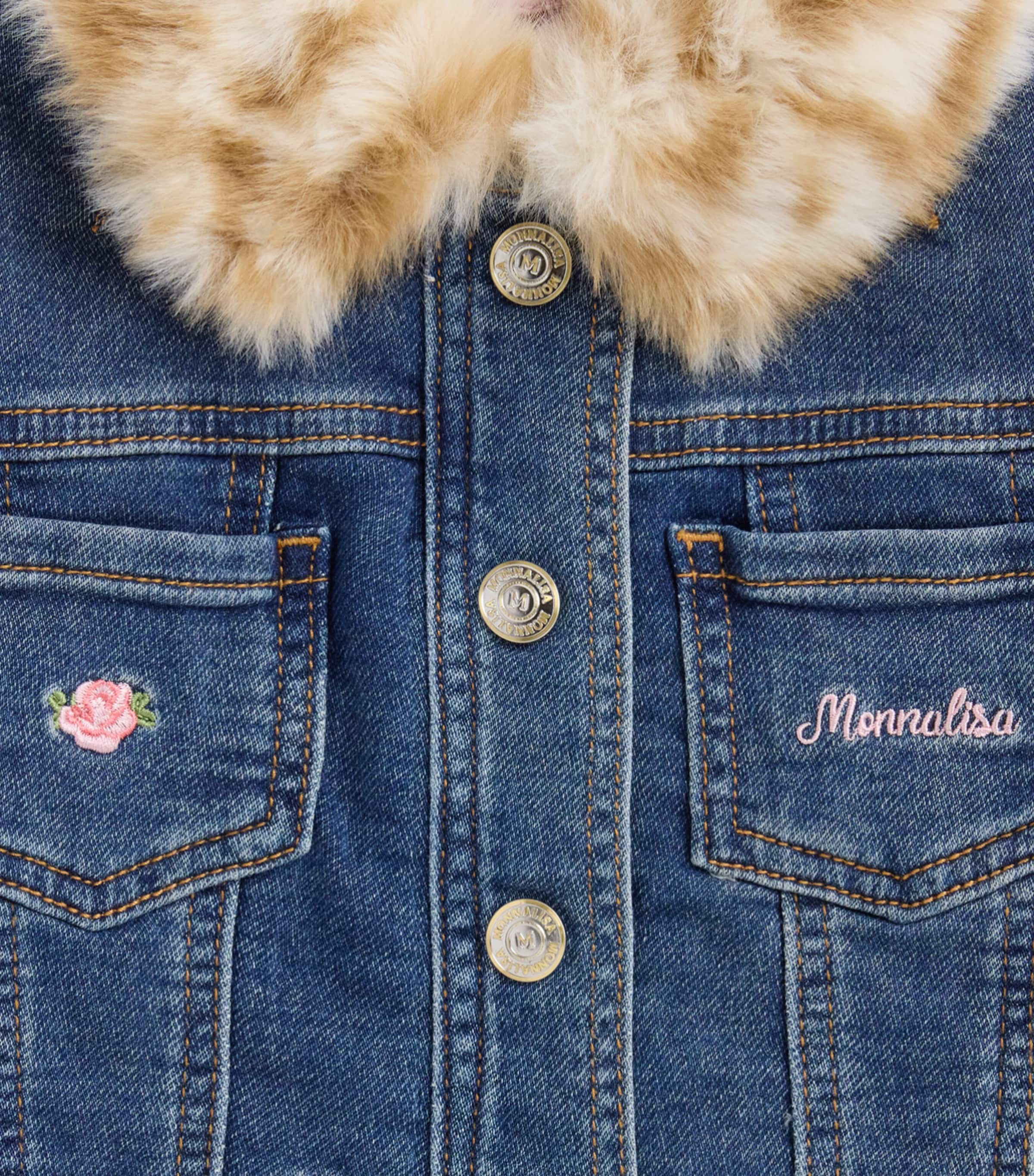 Monnalisa Faux-Fur Collar Embroidered Denim Jacket (9 Years) — photo 3