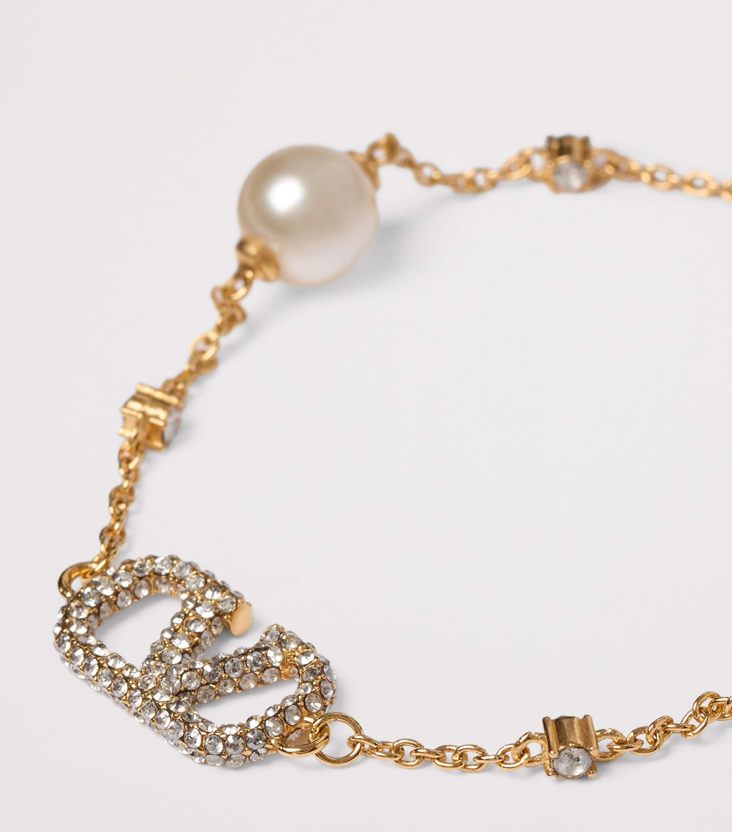 Embellished VLogo and Faux Pearl Bracelet Y49 Image 5