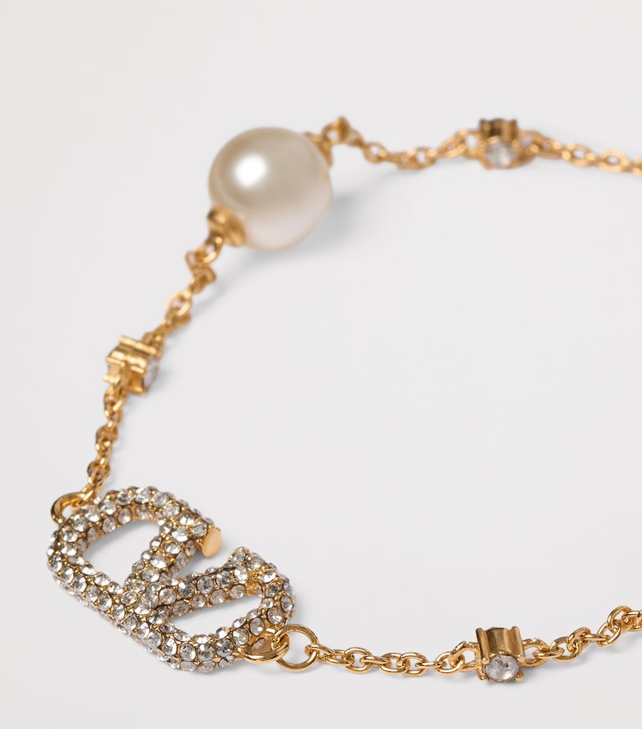 Embellished VLogo and Faux Pearl Bracelet Y49 Image 5