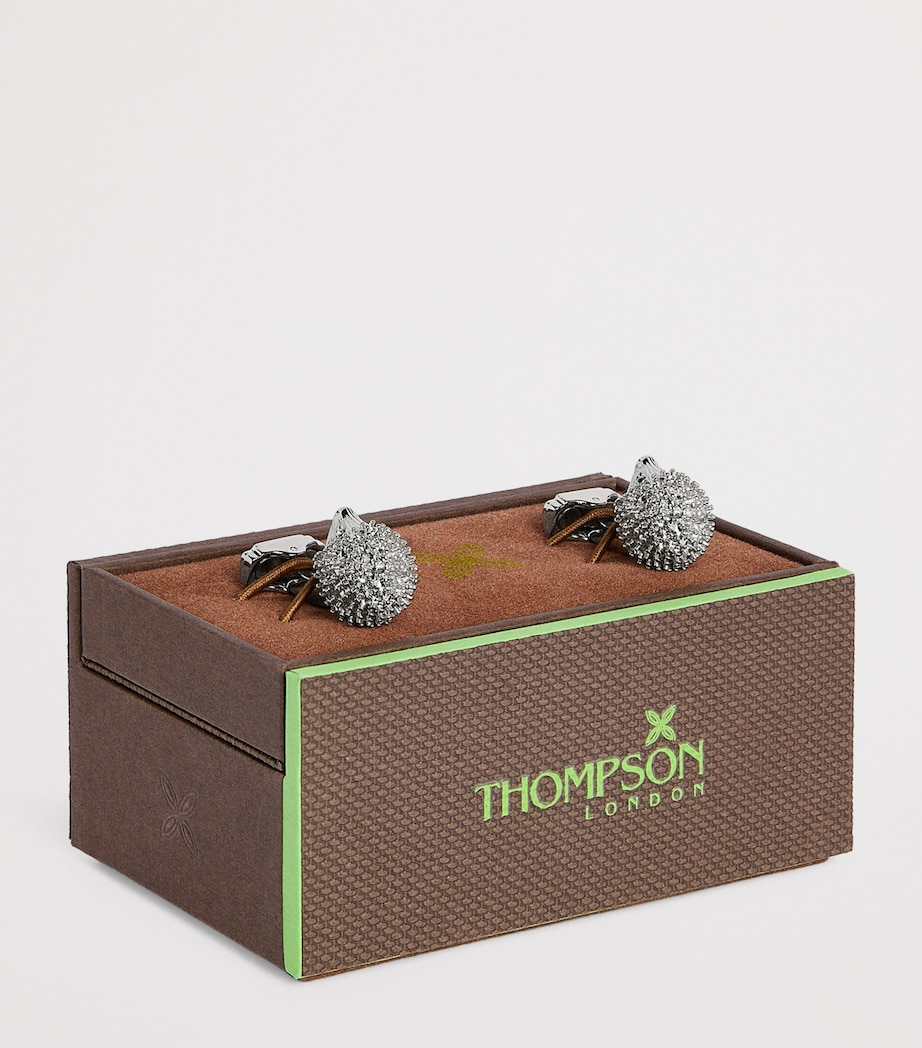 Palladium-Plated and Swarovski Crystal Hedgehog Cufflinks WHITE Image 3